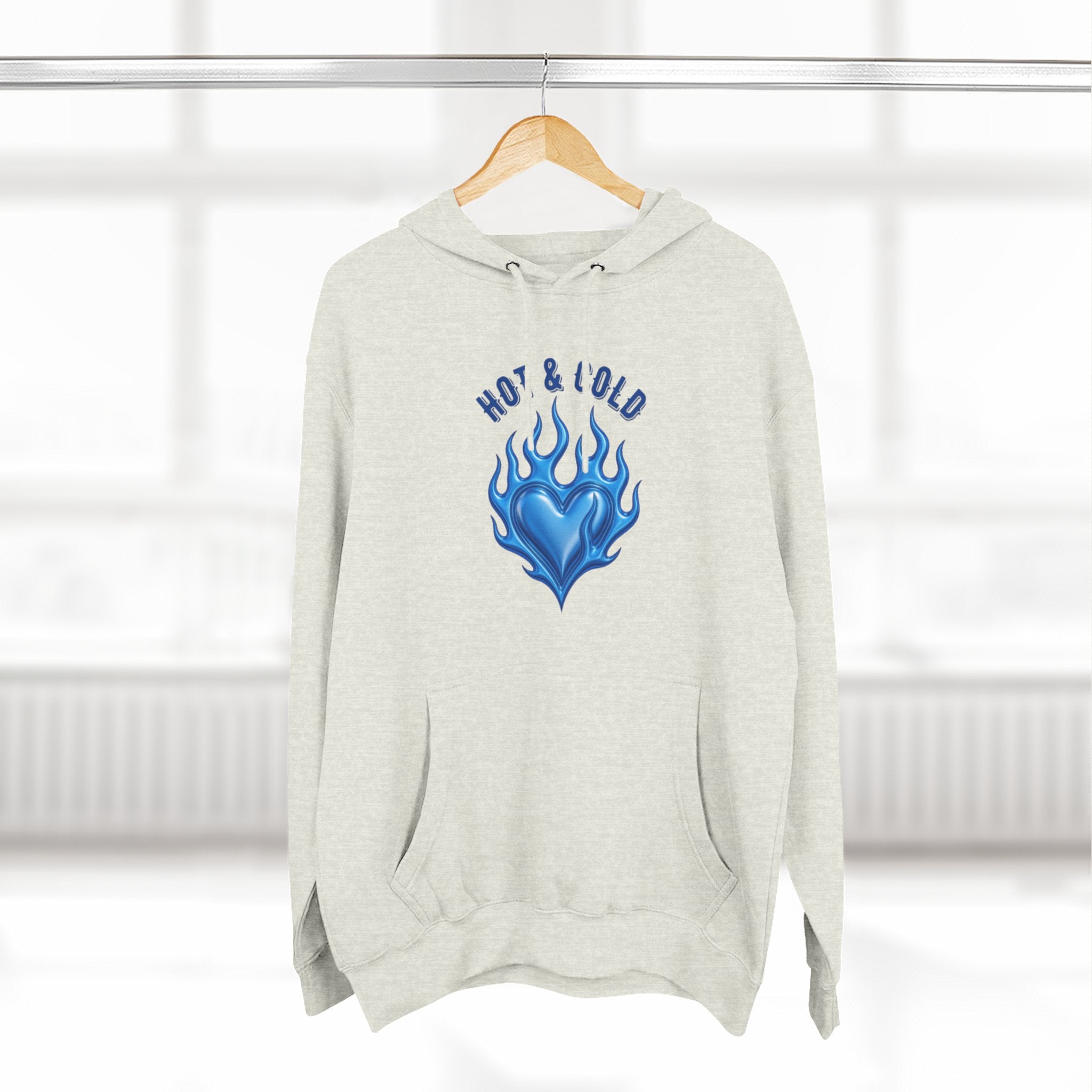 Hot & Cold Blue Flame Hoodie — Graphic Fleece Pullover