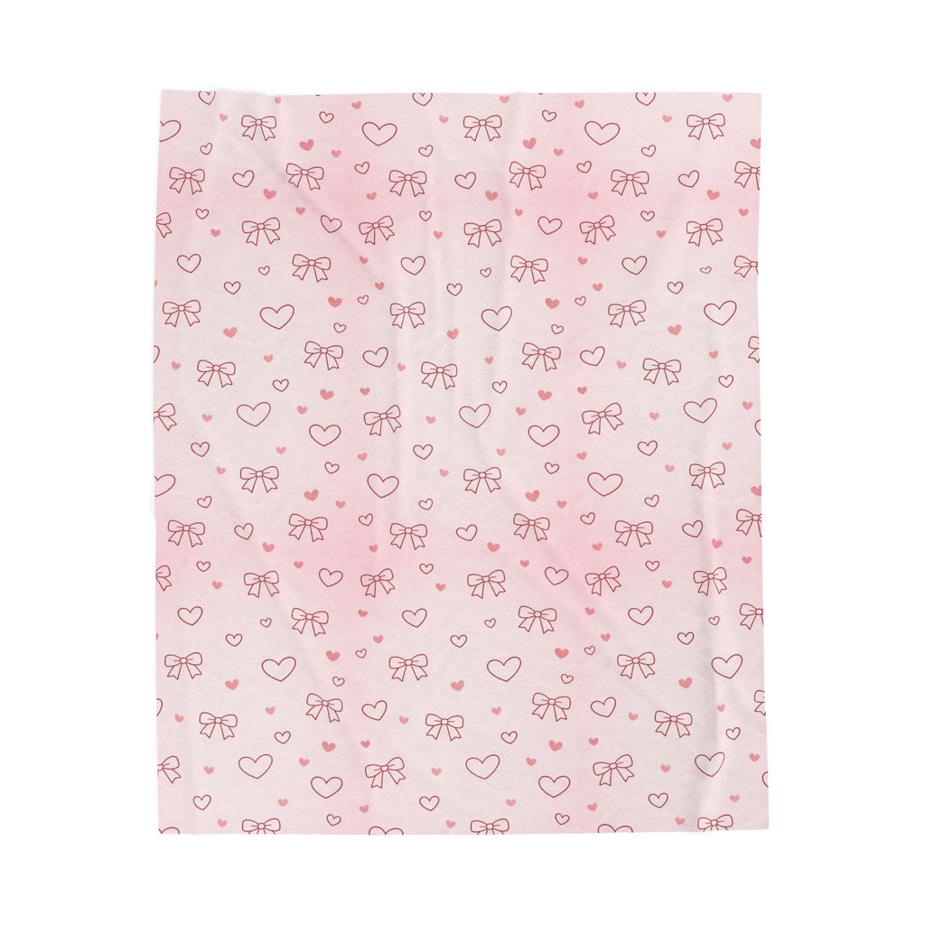 Pink Bow & Hearts Velveteen Plush Blanket
