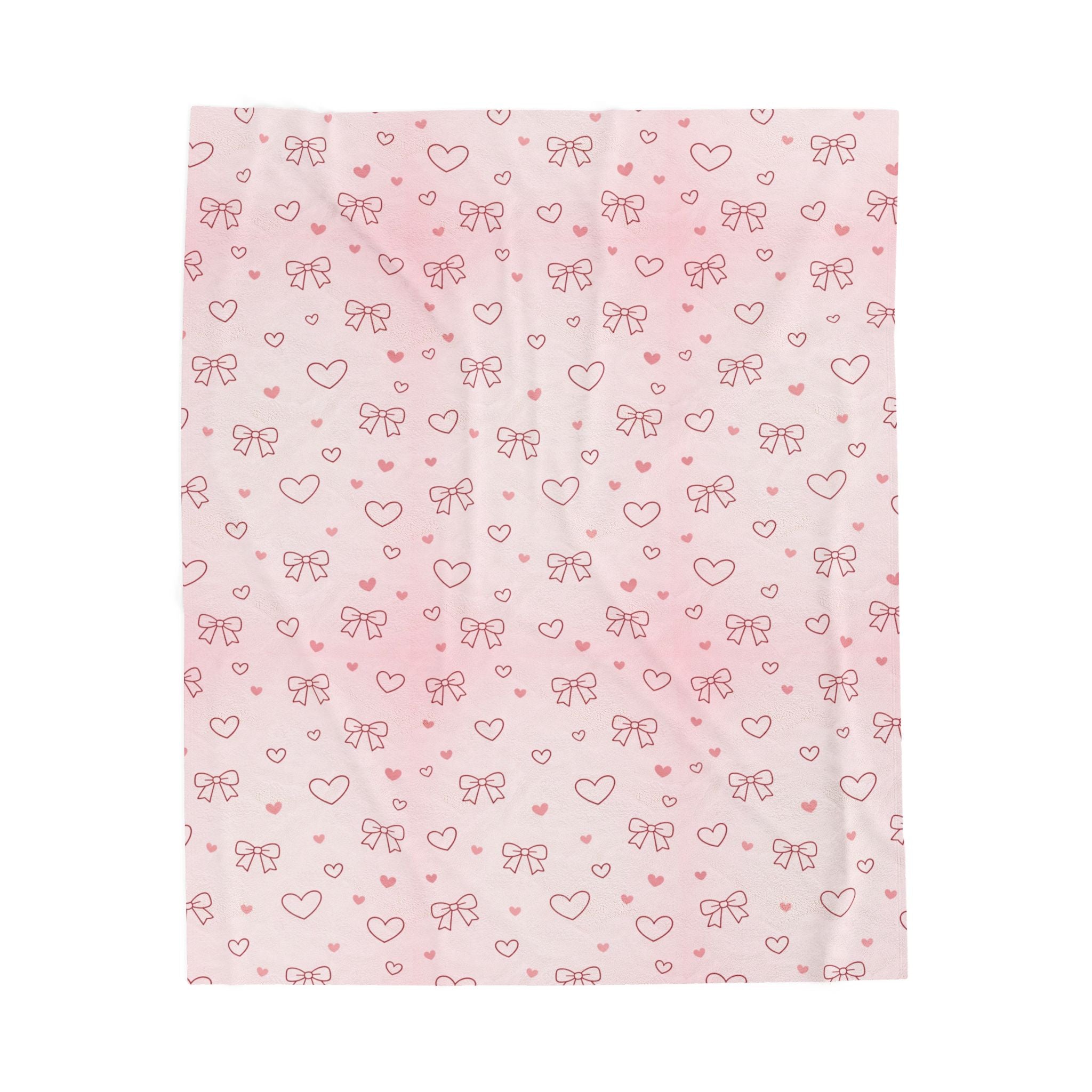 Pink Bow & Hearts Velveteen Plush Blanket
