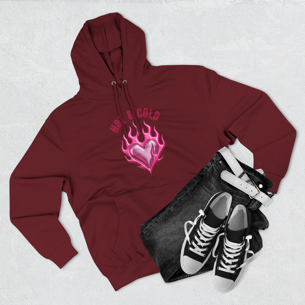 Hot & Cold Pink Flame Hoodie — Graphic Fleece Pullover