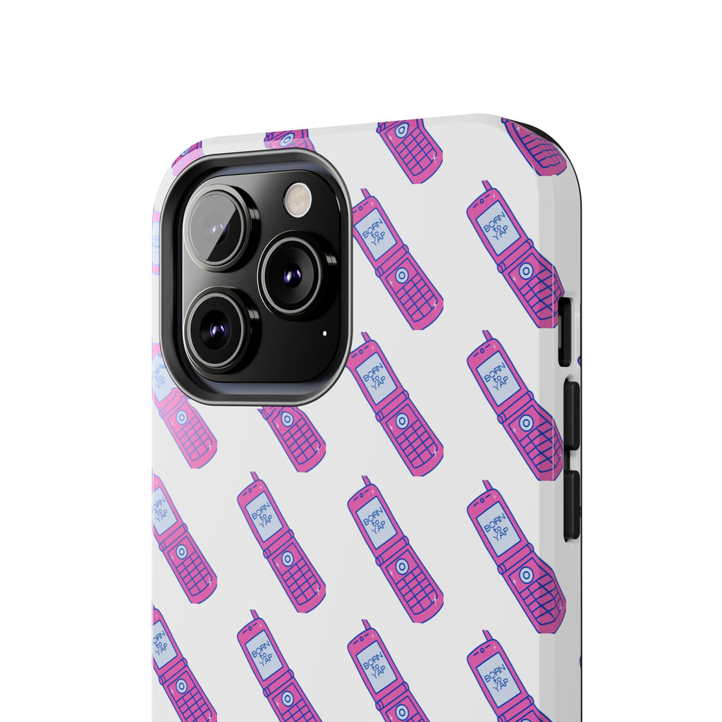 Retro Purple Born to Yap Flip Phone Phone Case | 90s Pattern, Cute Tech Design