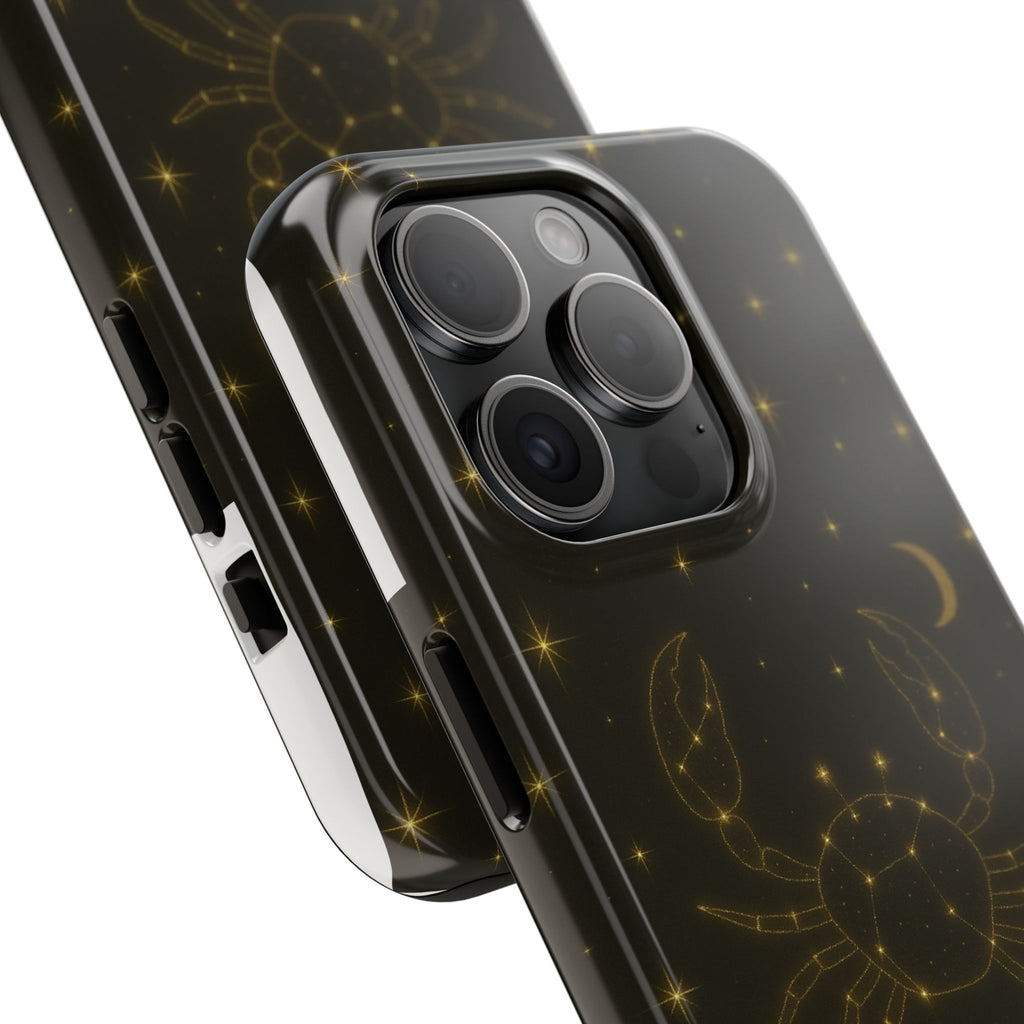 Cancer Zodiac Tough Phone Case — Gold Constellation Crab with Crescent Moon