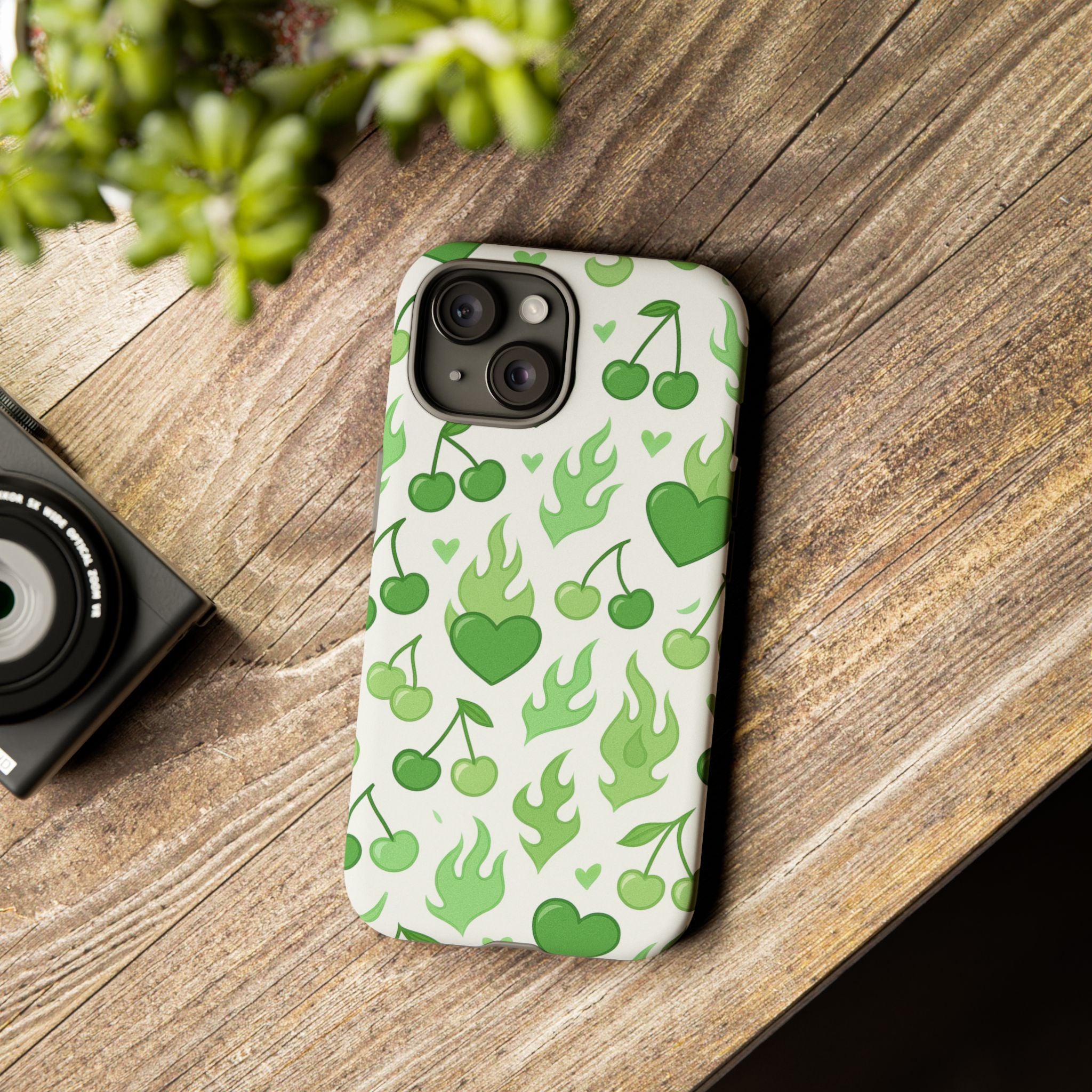 Green Flame Hearts Phone Case