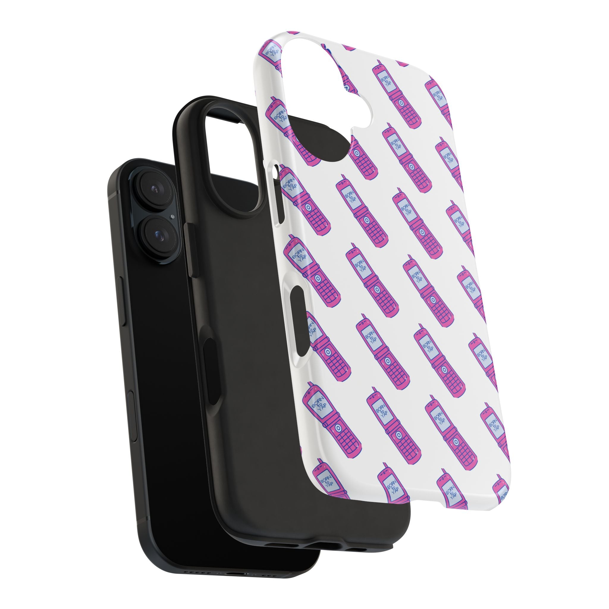 Retro Purple Born to Yap Flip Phone Phone Case | 90s Pattern, Cute Tech Design