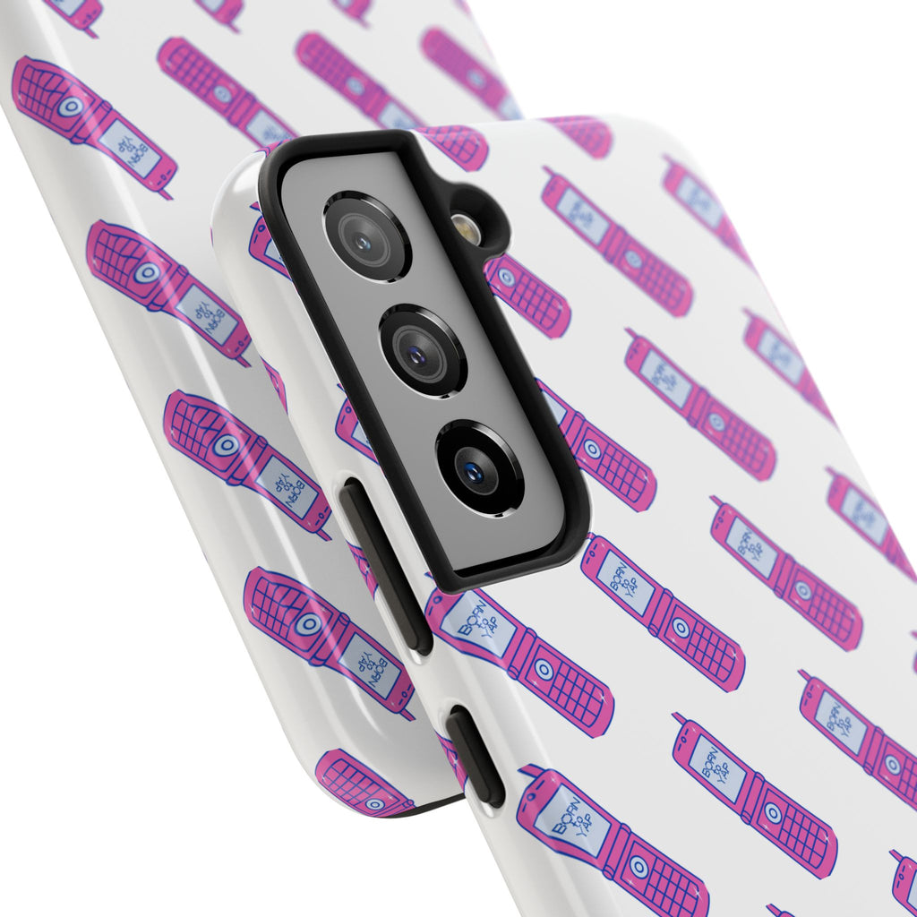 Retro Purple Born to Yap Flip Phone Phone Case | 90s Pattern, Cute Tech Design