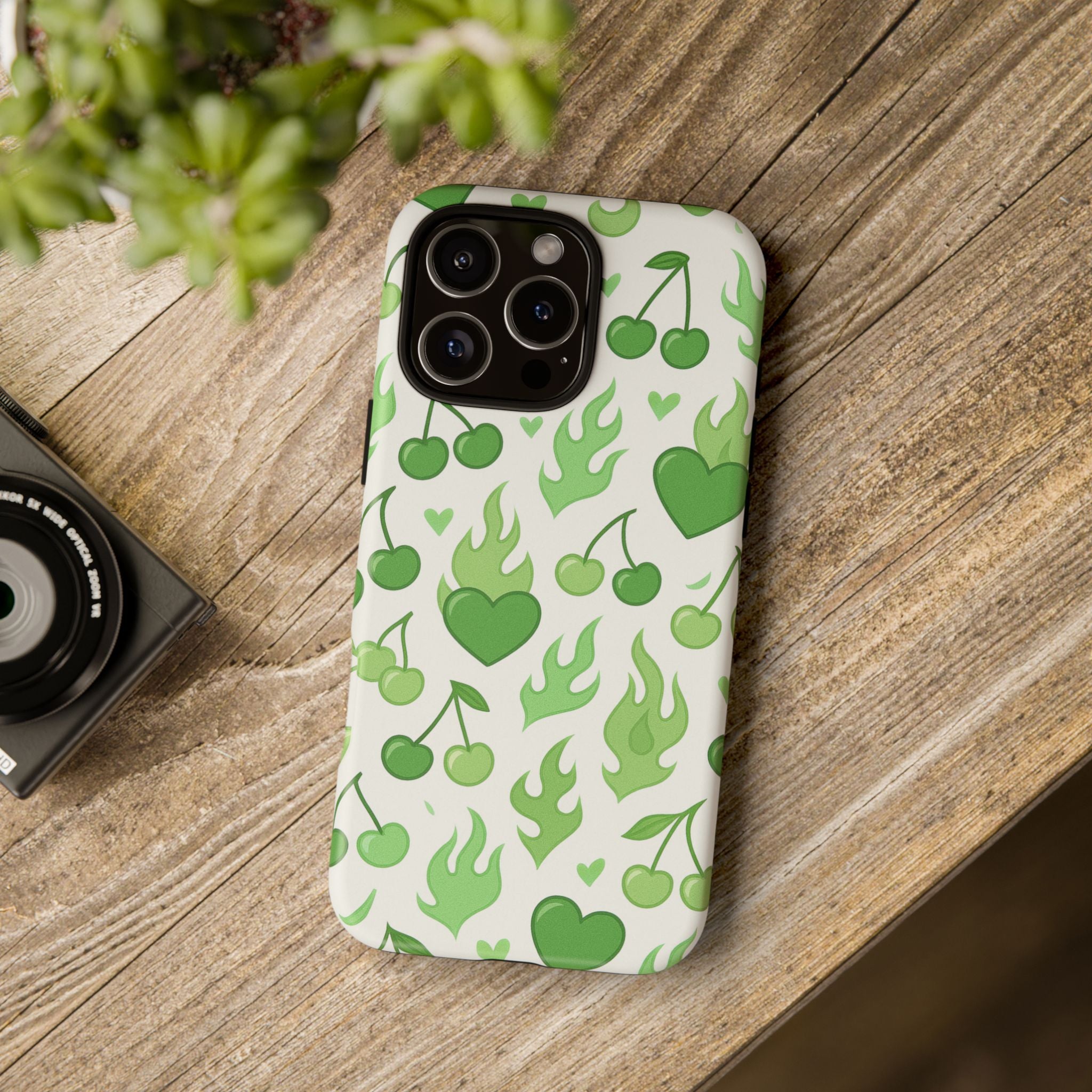 Green Flame Hearts Phone Case