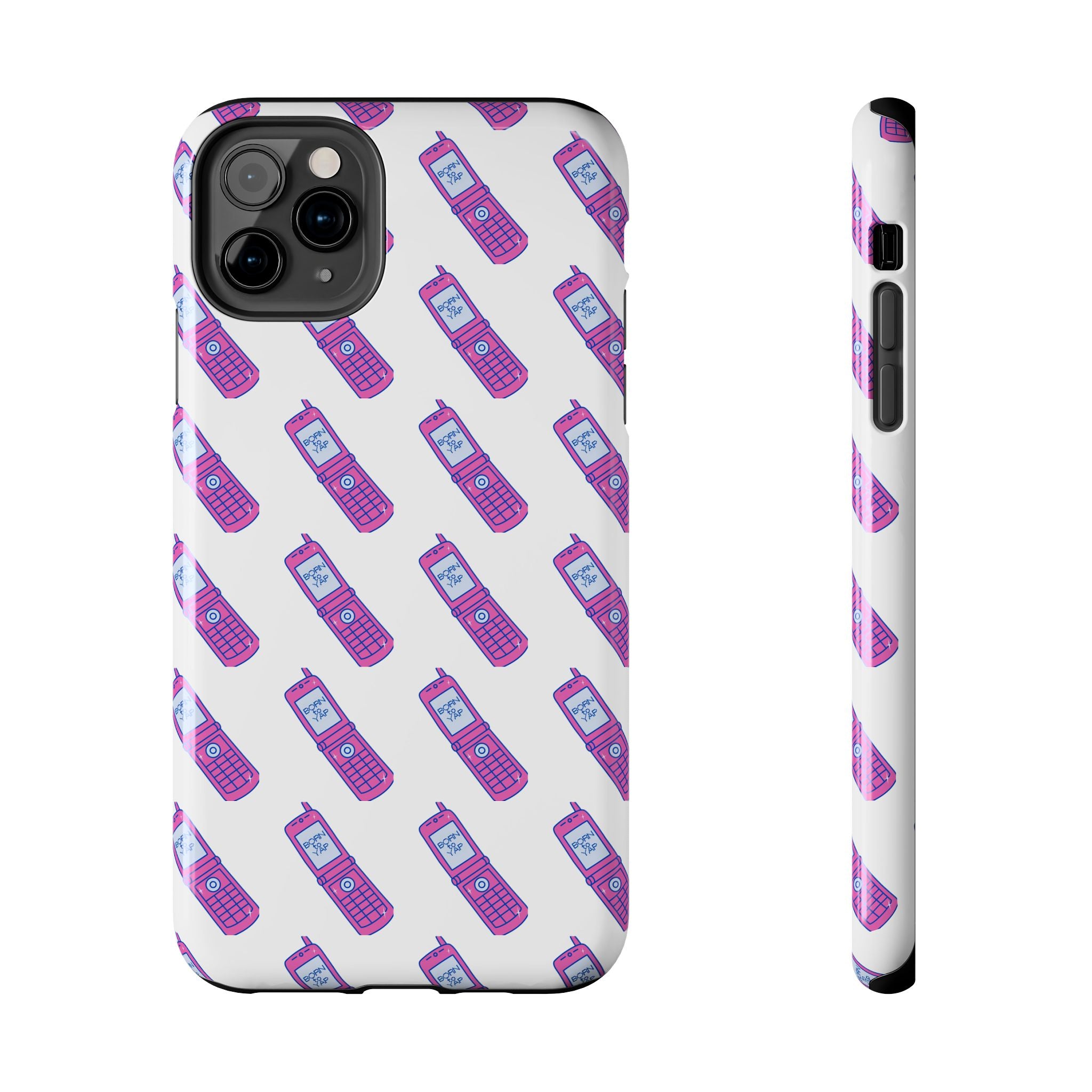 Retro Purple Born to Yap Flip Phone Phone Case | 90s Pattern, Cute Tech Design