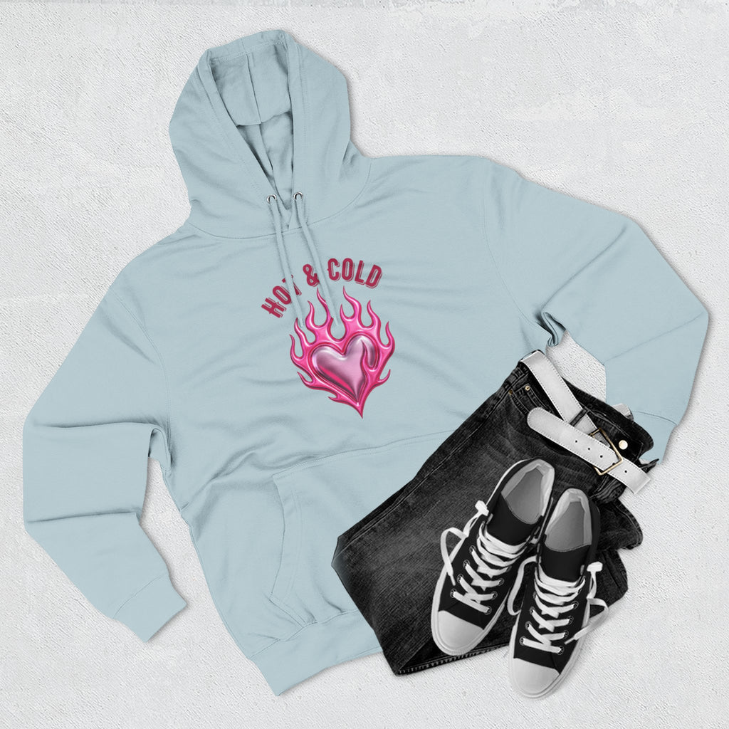 Hot & Cold Pink Flame Hoodie — Graphic Fleece Pullover