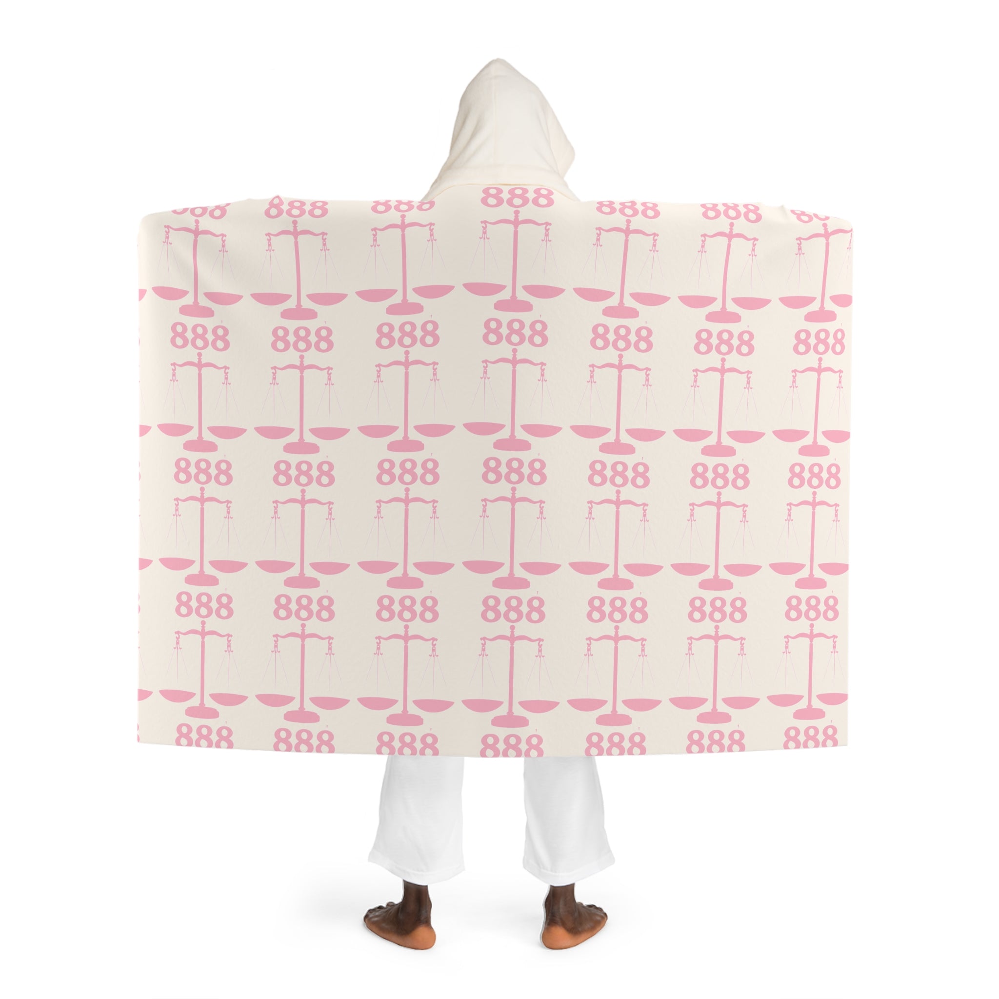 Hooded Sherpa Blanket -- White & Pink 888 Scale Pattern