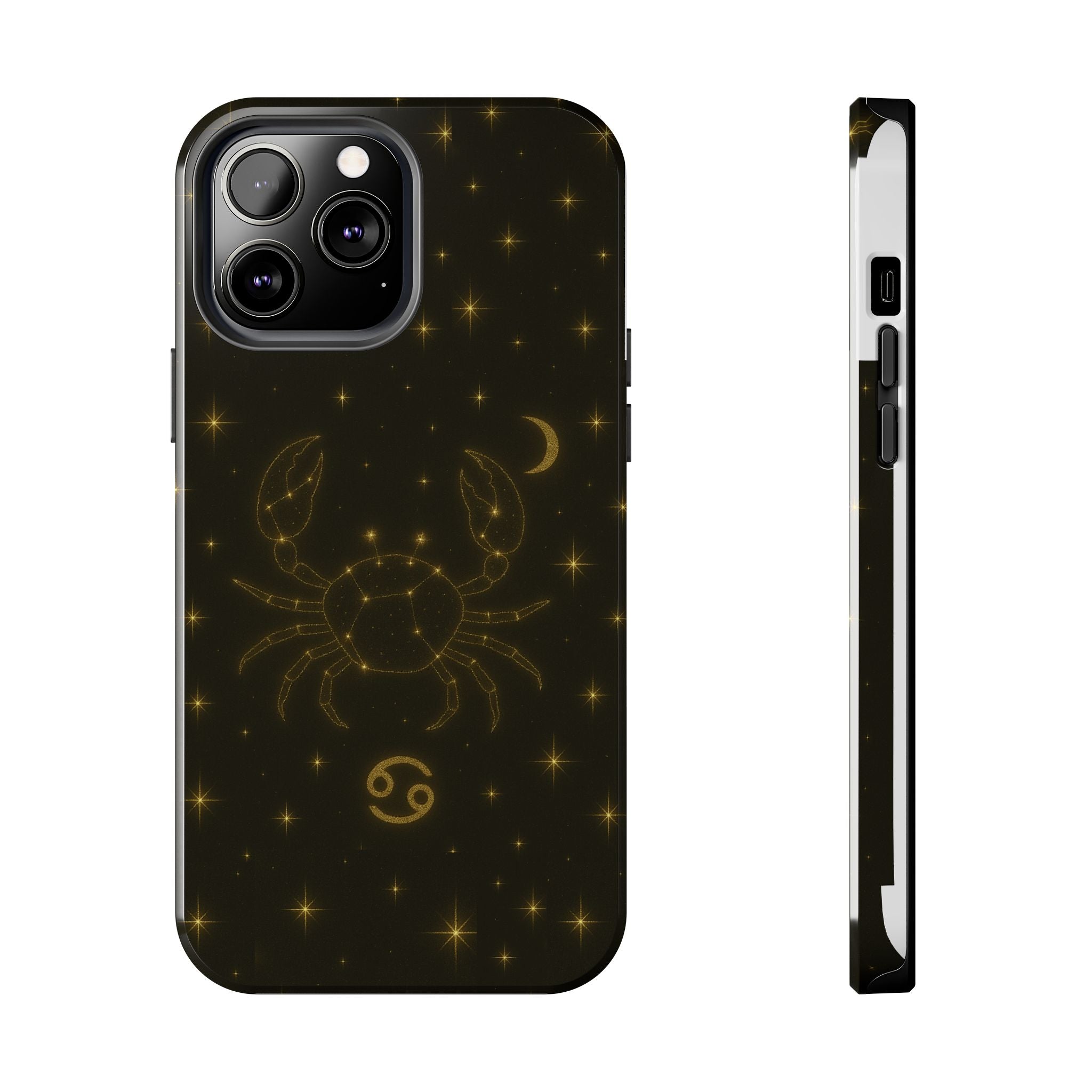 Cancer Zodiac Tough Phone Case — Gold Constellation Crab with Crescent Moon