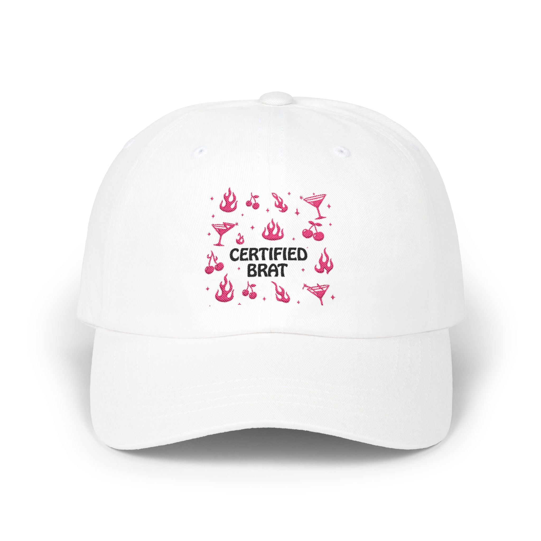 'Certified Brat' Pink Flames & Cocktail Graphic Dad Cap