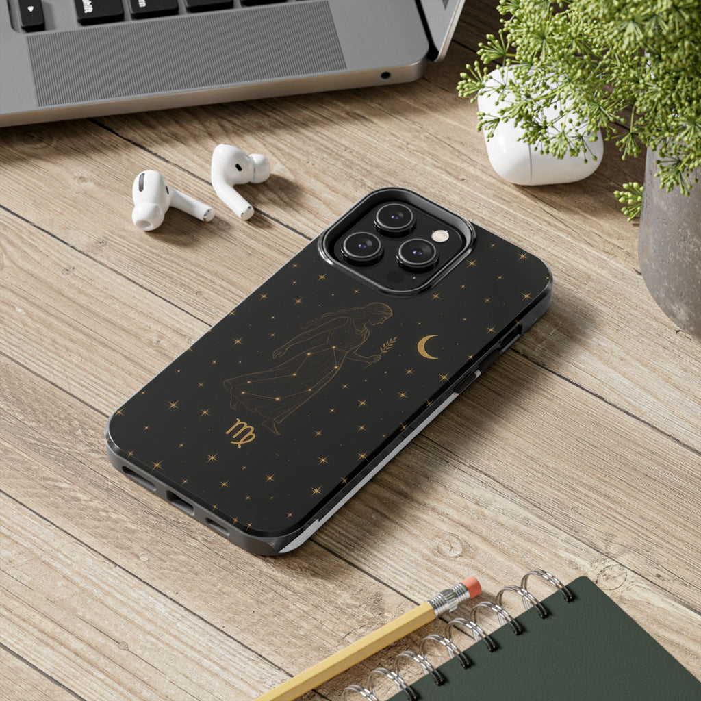 Virgo Tough Phone Case — Gold Constellation Zodiac Design