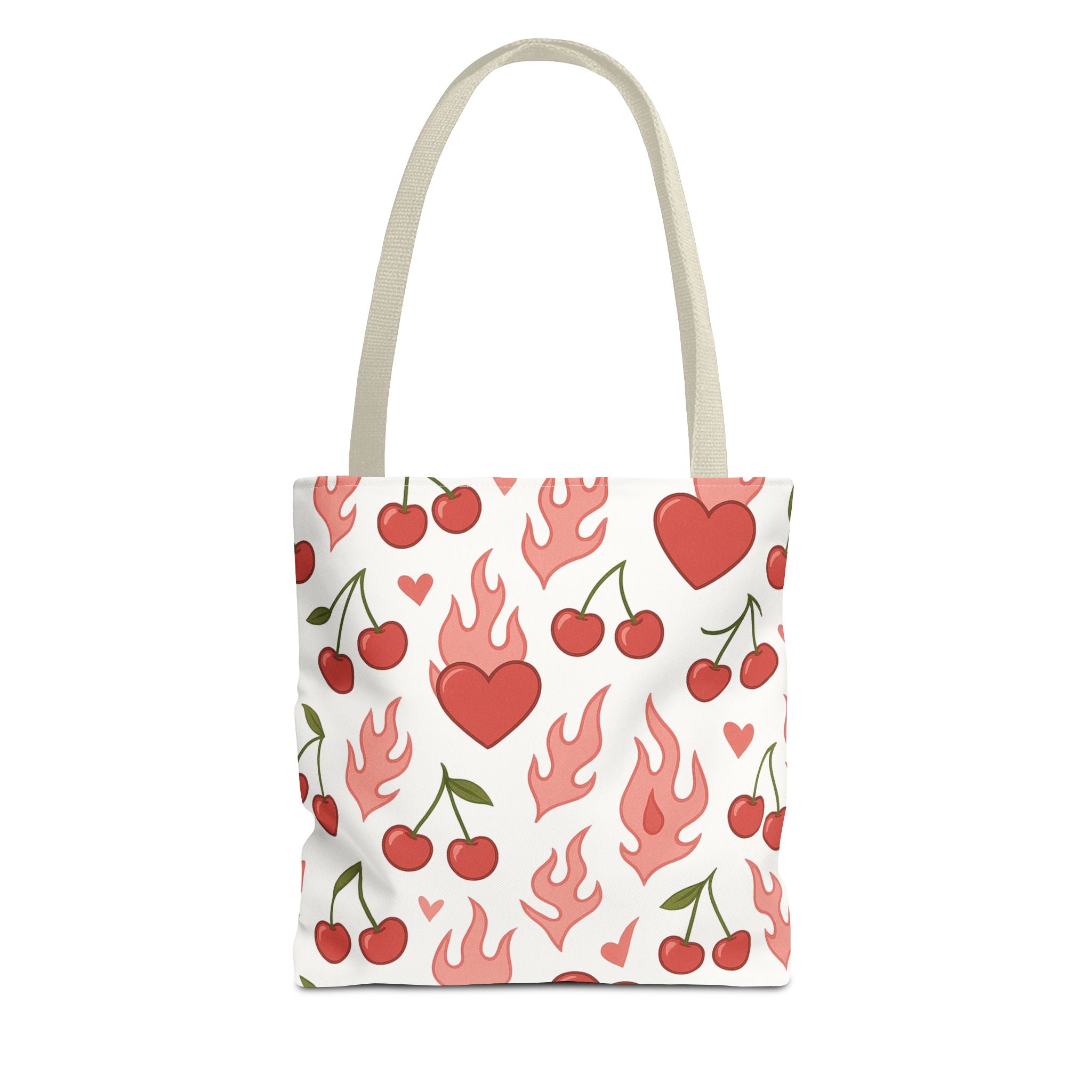 Pink Flaming Hearts and Cherries Tote