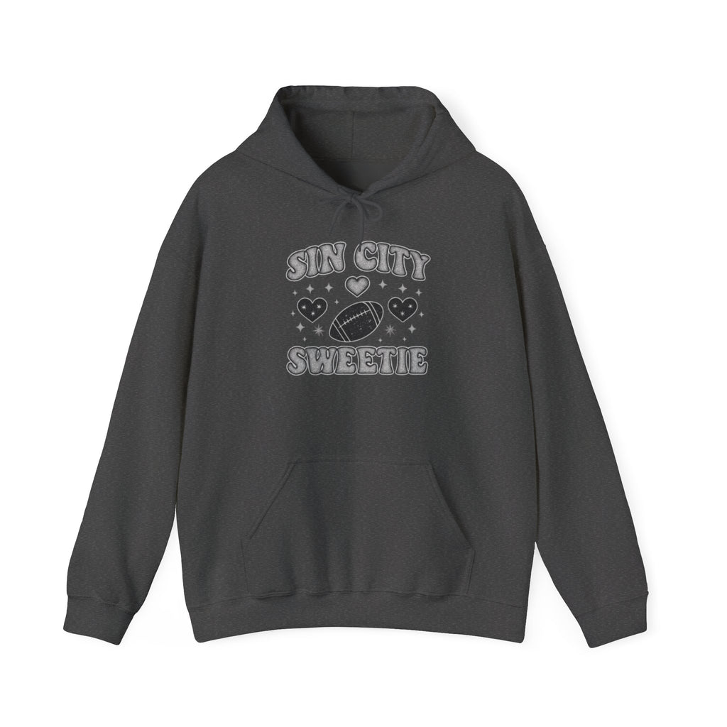 Sin City Sweetie Hoodie — Retro Heart & Football Graphic Pullover