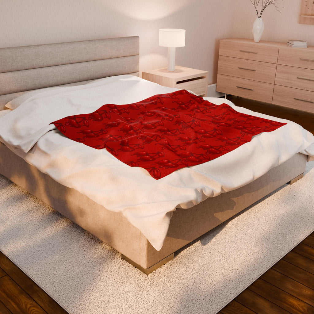 Dripping Candy Cherries Red Velveteen Plush Blanket