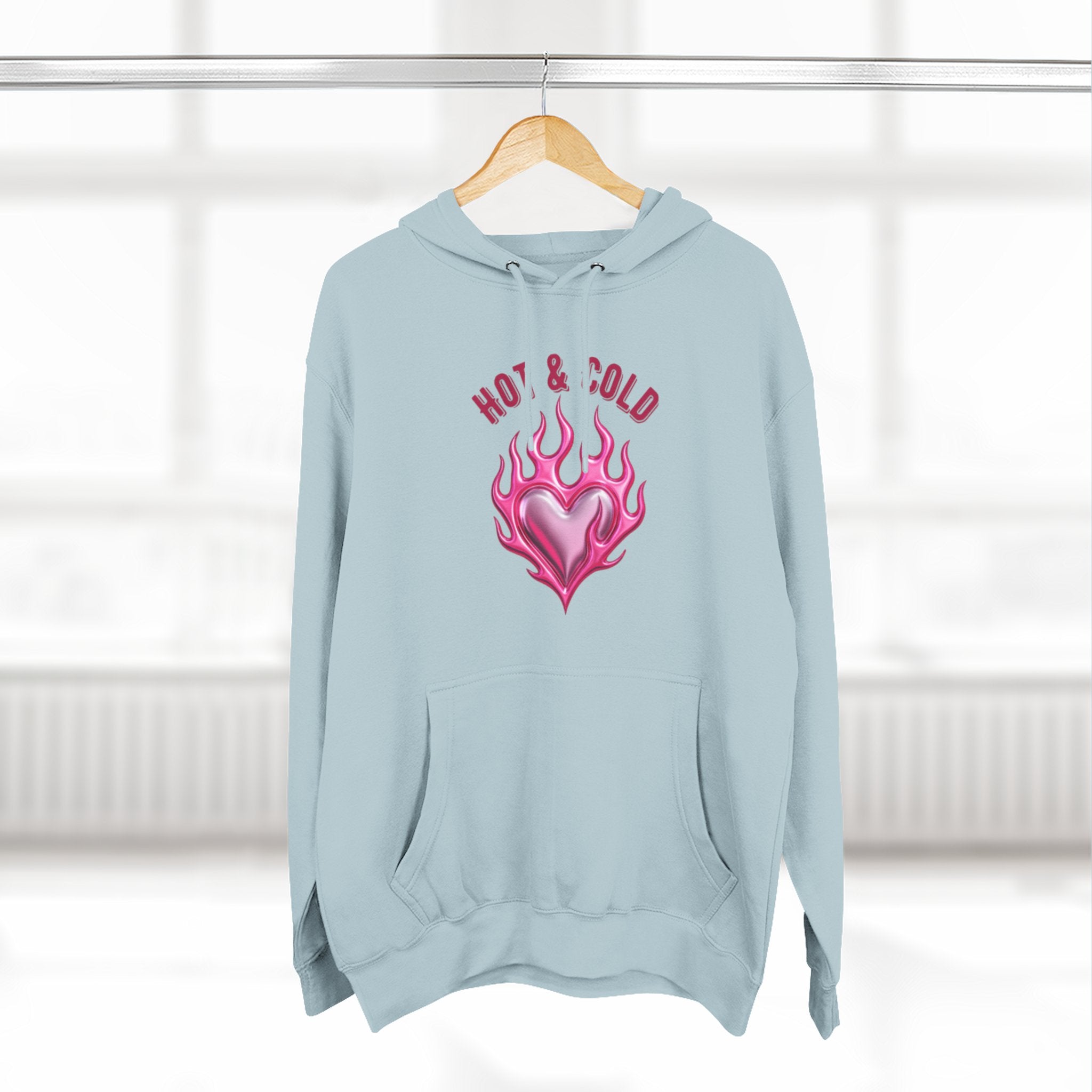 Hot & Cold Pink Flame Hoodie — Graphic Fleece Pullover