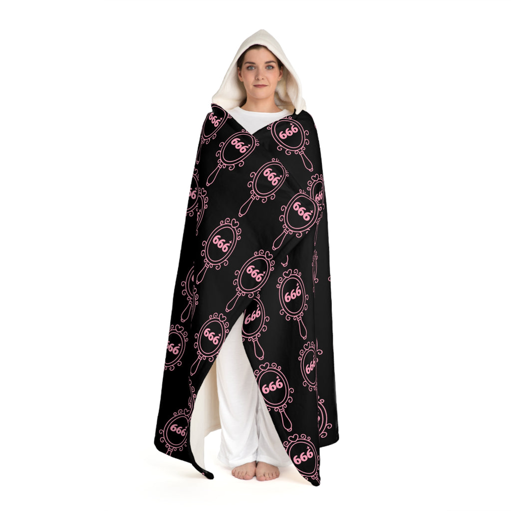 Hooded Sherpa Blanket — Black & Pink 666 Mirror Pattern