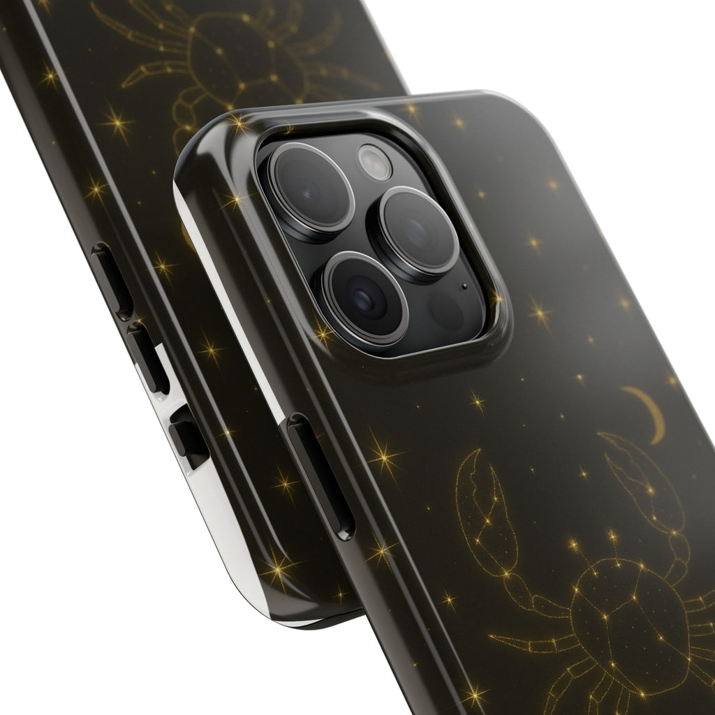 Cancer Zodiac Tough Phone Case — Gold Constellation Crab with Crescent Moon