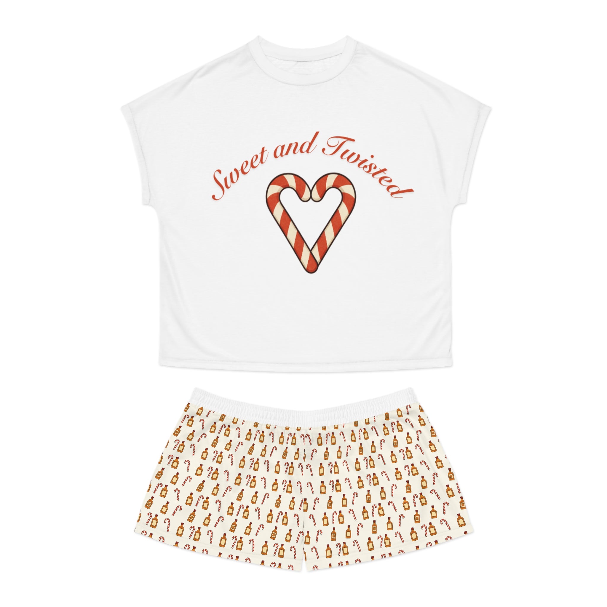 Sweet and Twisted Candy Cane Heart & Whiskey Pajama Set | Women's Shorts & Tee
