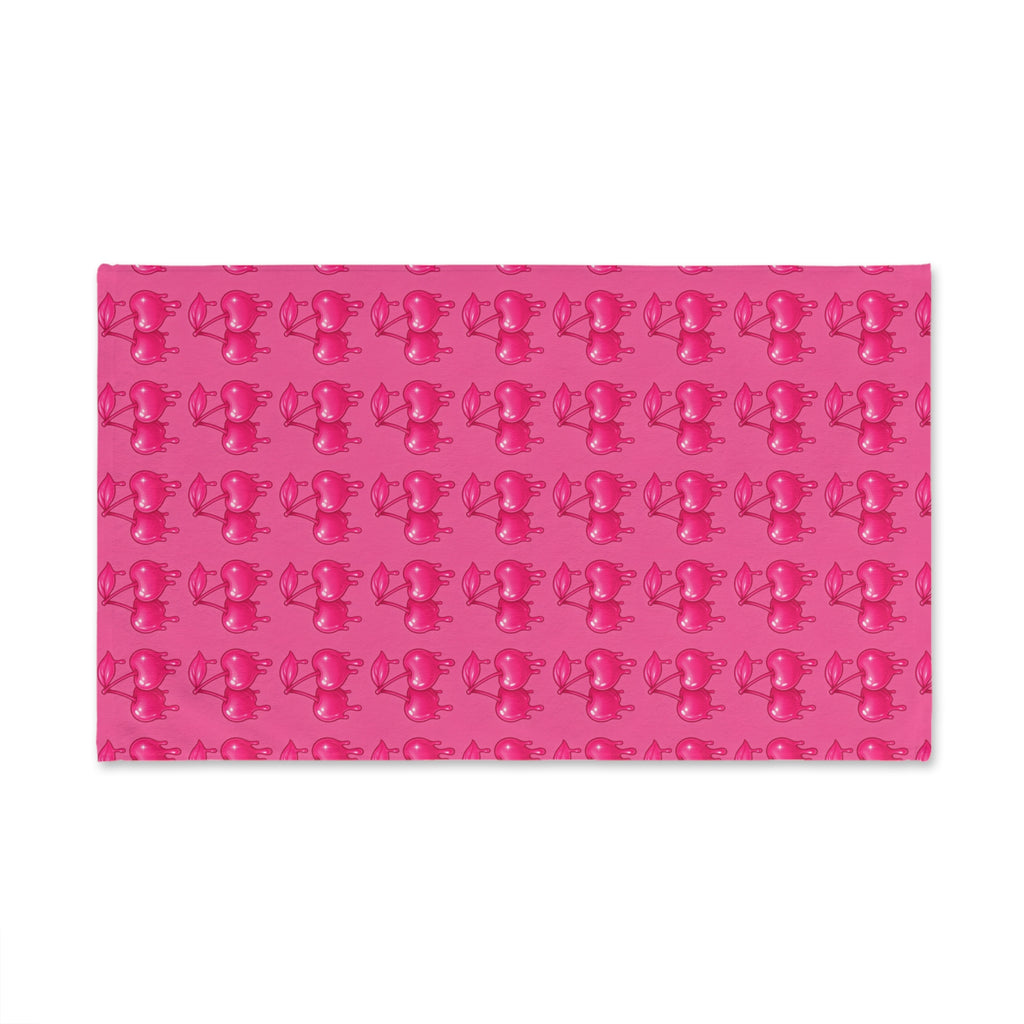 Pink Cherry Drip Pattern Hand Towel