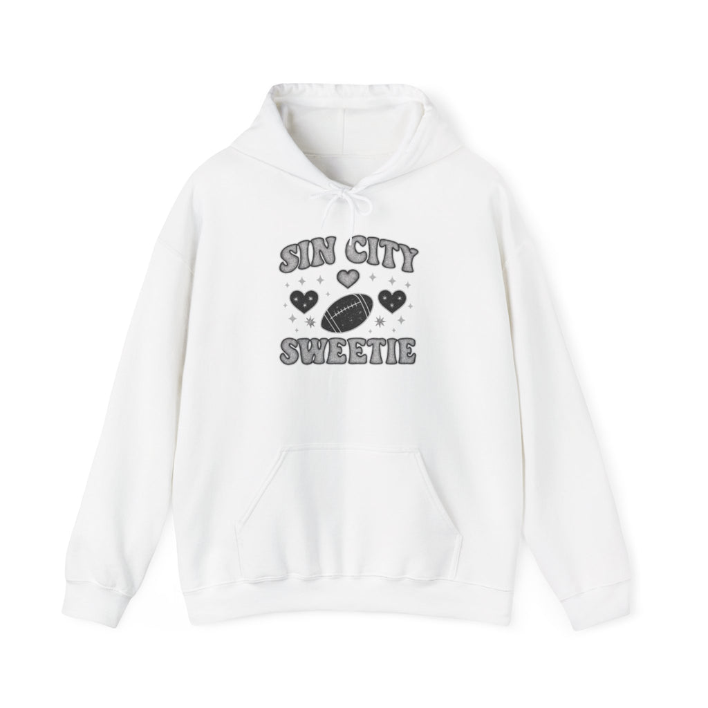Sin City Sweetie Hoodie — Retro Heart & Football Graphic Pullover