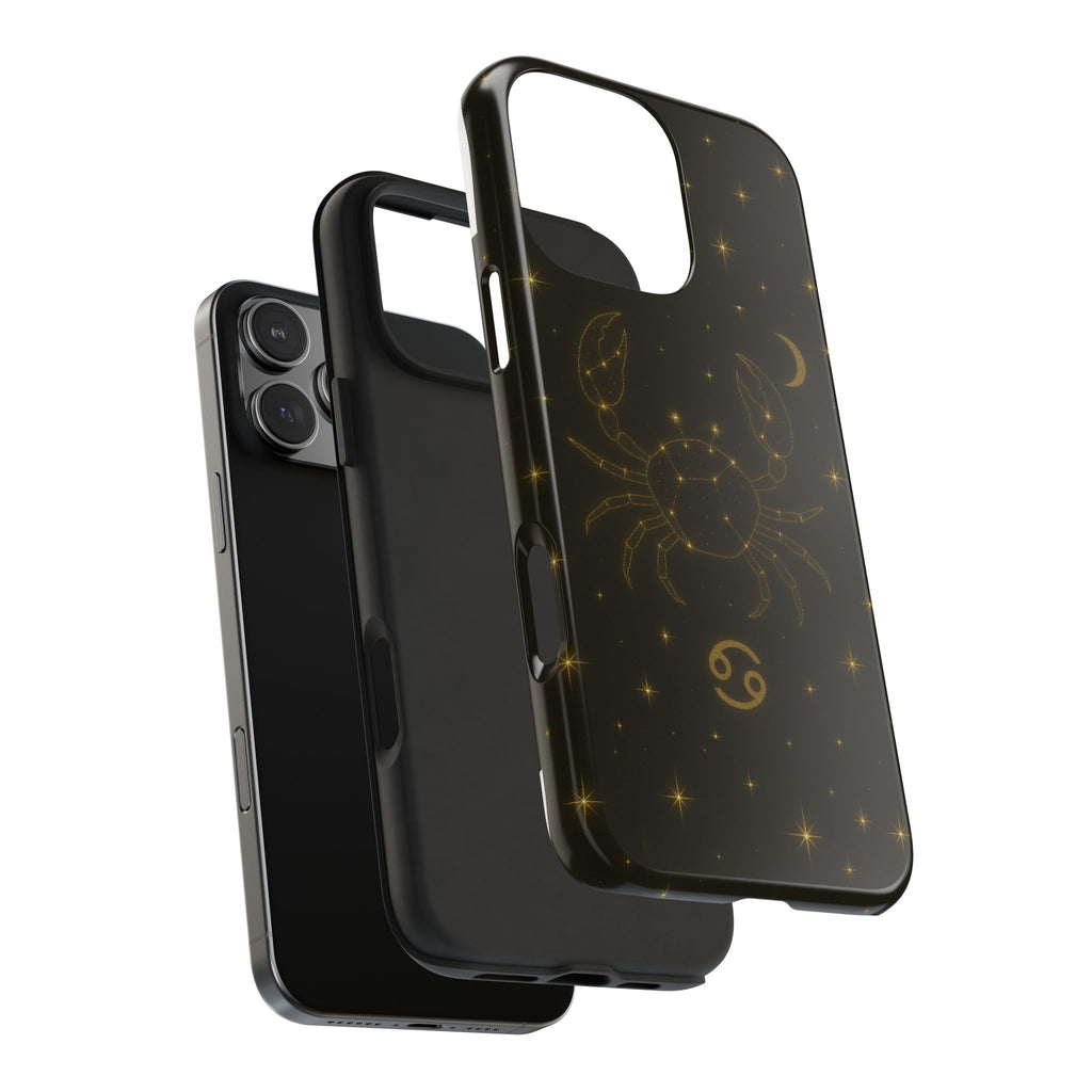 Cancer Zodiac Tough Phone Case — Gold Constellation Crab with Crescent Moon