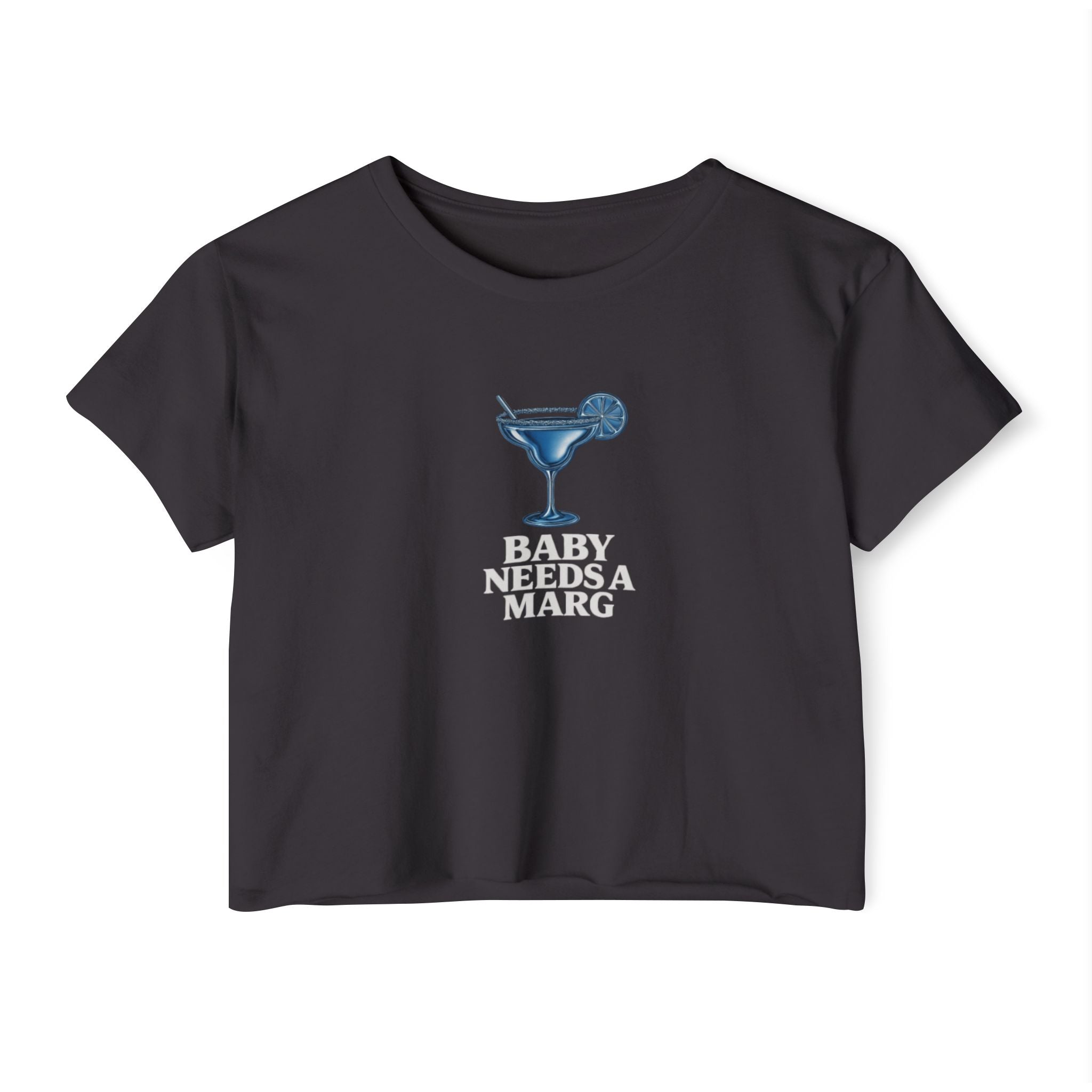 Blue "Baby Needs a Marg" Graphic Cropped Tee