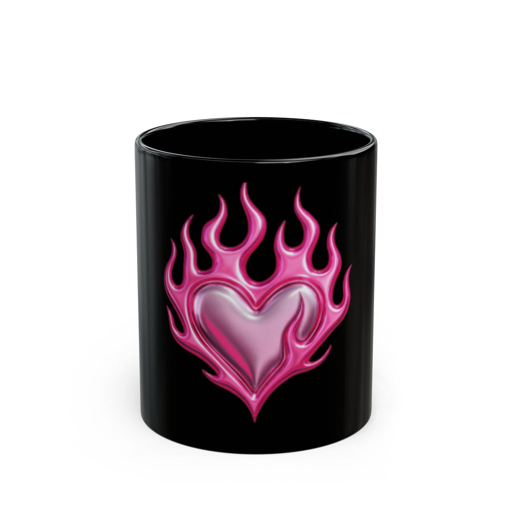 Pink Flaming Heart Black Mug — Gothic Romantic Coffee Cup (11oz & 15oz)