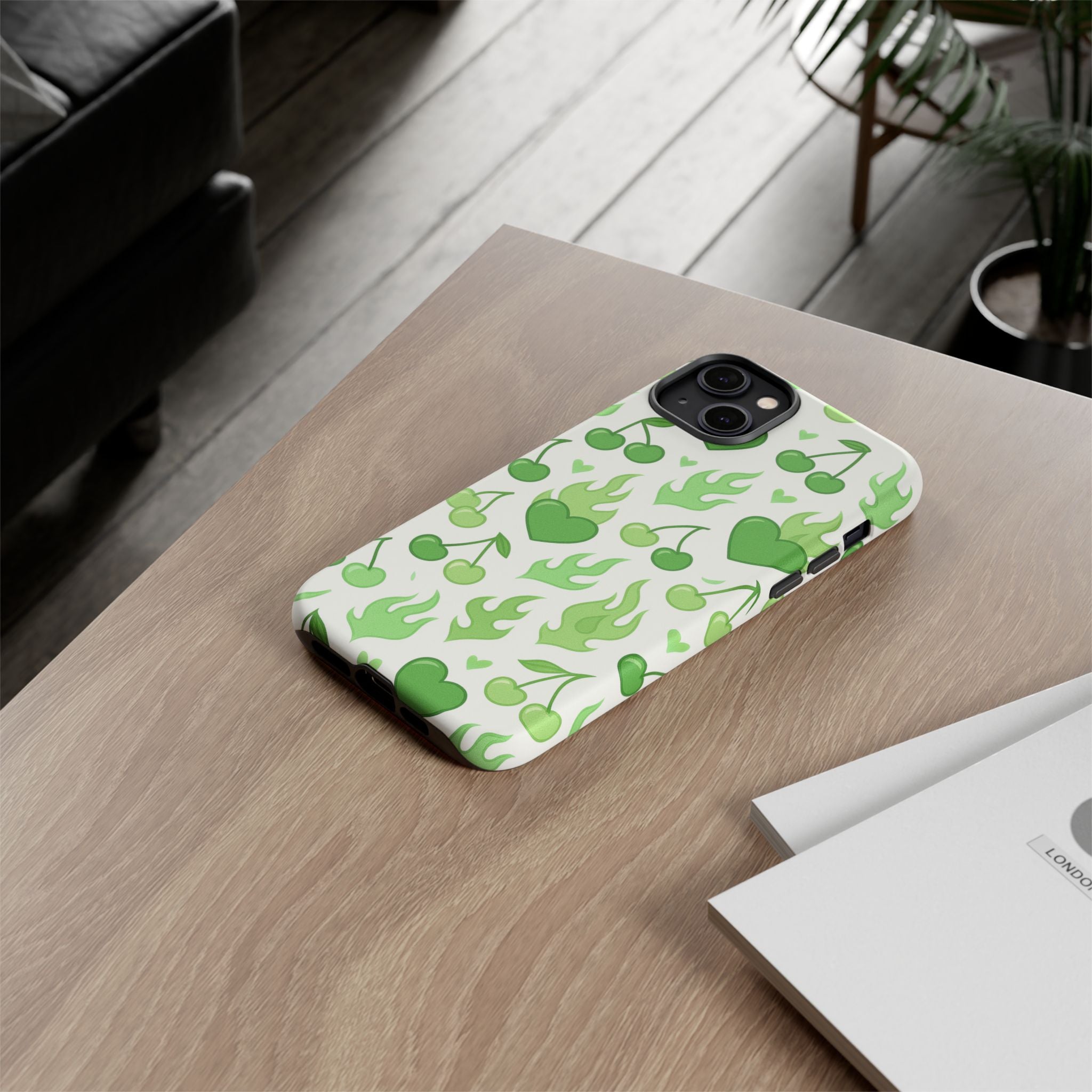 Green Flame Hearts Phone Case