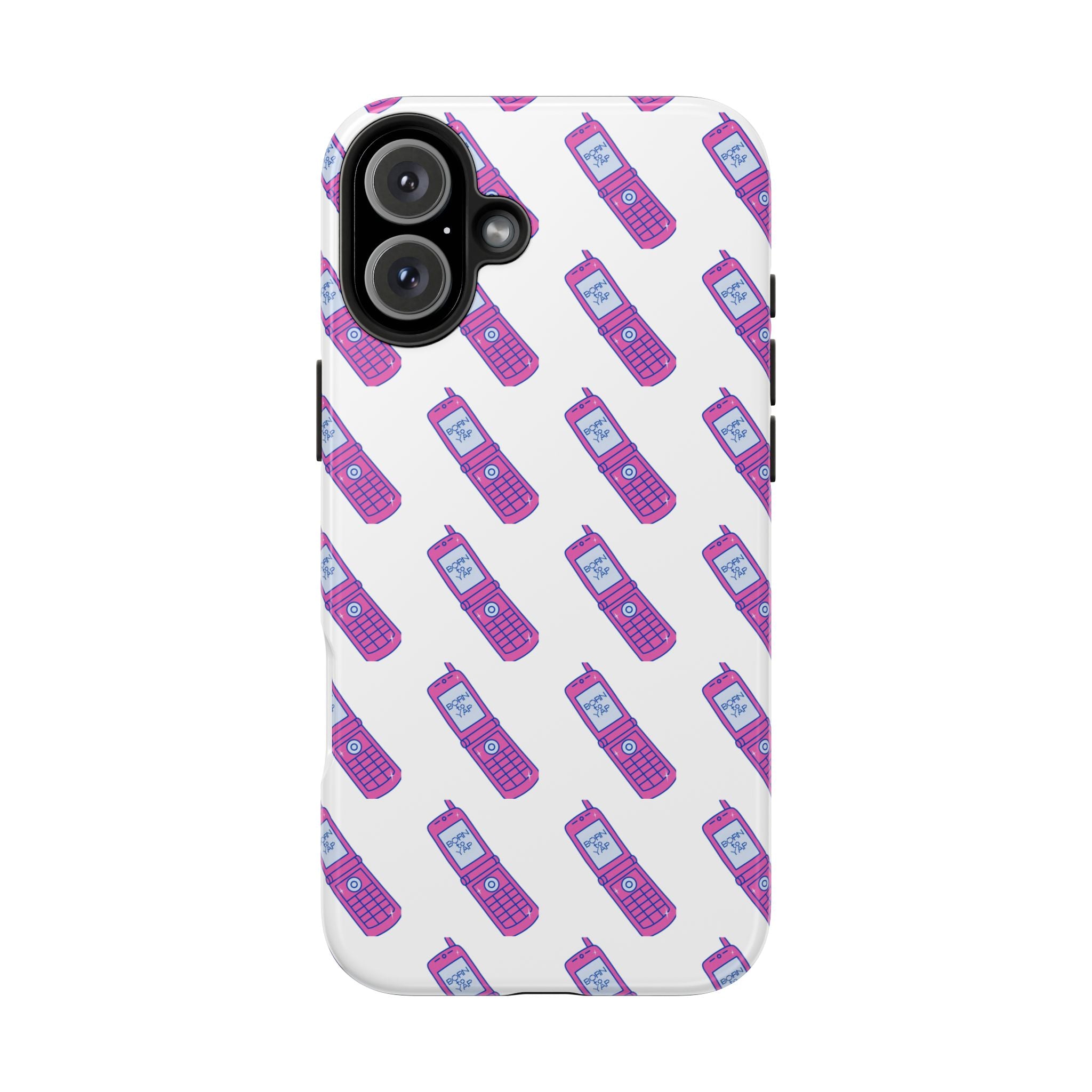 Retro Purple Born to Yap Flip Phone Phone Case | 90s Pattern, Cute Tech Design