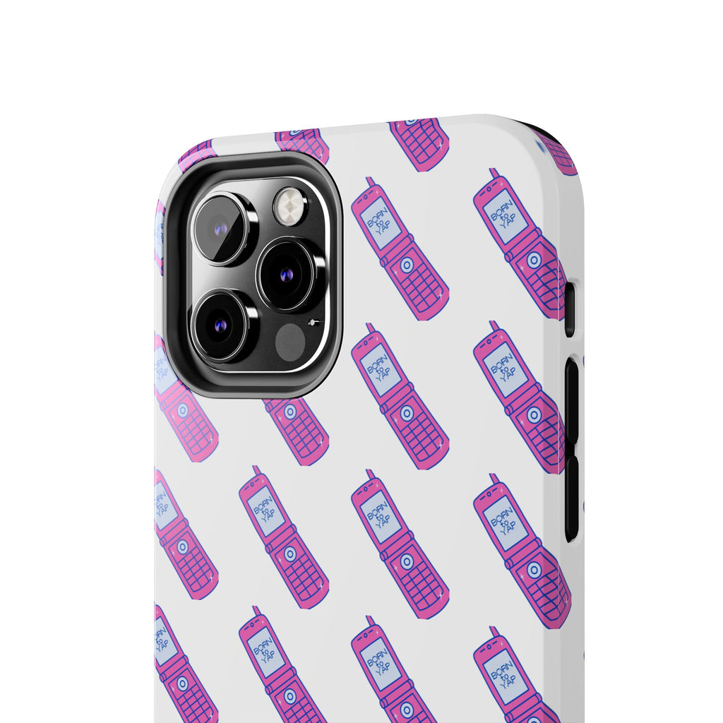 Retro Purple Born to Yap Flip Phone Phone Case | 90s Pattern, Cute Tech Design