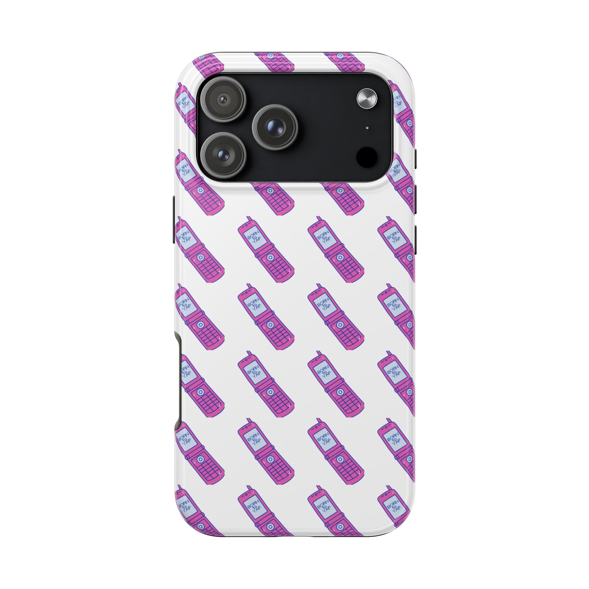 Retro Purple Born to Yap Flip Phone Phone Case | 90s Pattern, Cute Tech Design