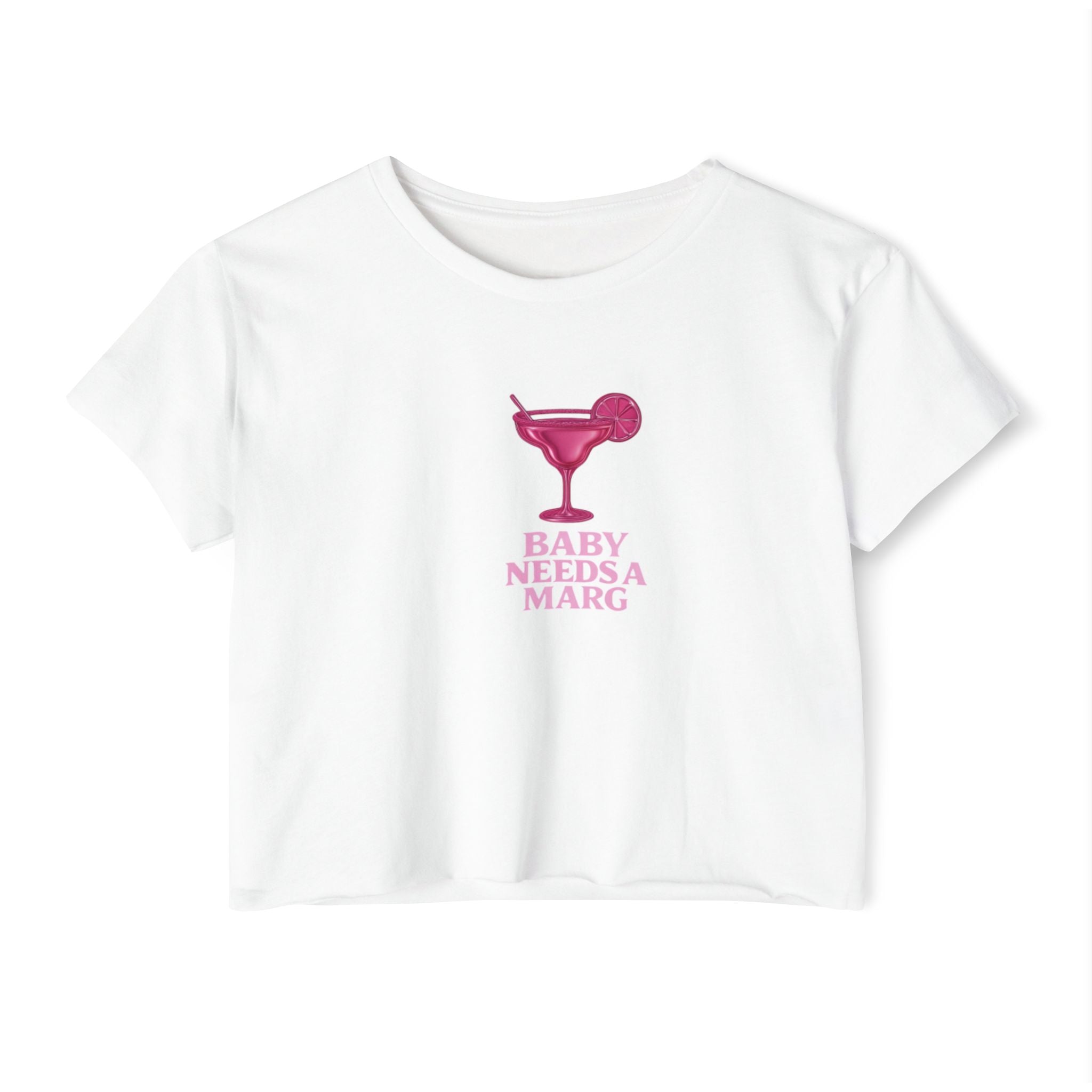 Pink "Baby Needs a Marg" Graphic Cropped Tee