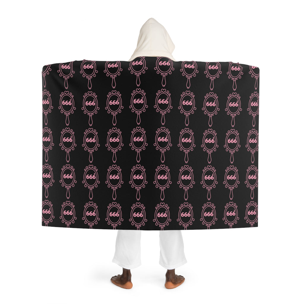 Hooded Sherpa Blanket — Black & Pink 666 Mirror Pattern