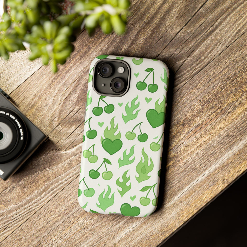 Green Flame Hearts Phone Case