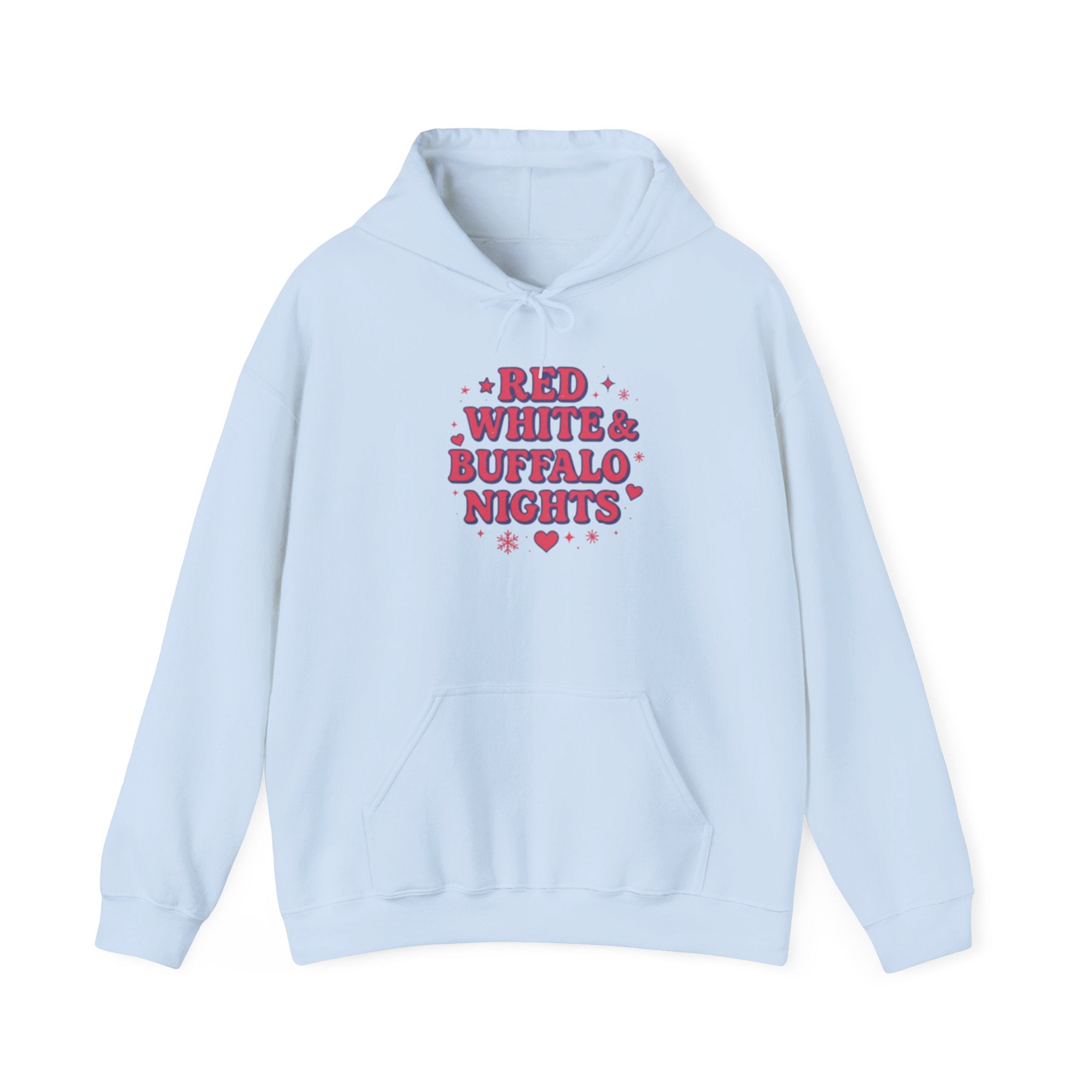 Red White Buffalo Nights Hoodie — Retro Heart Graphic Pullover Football