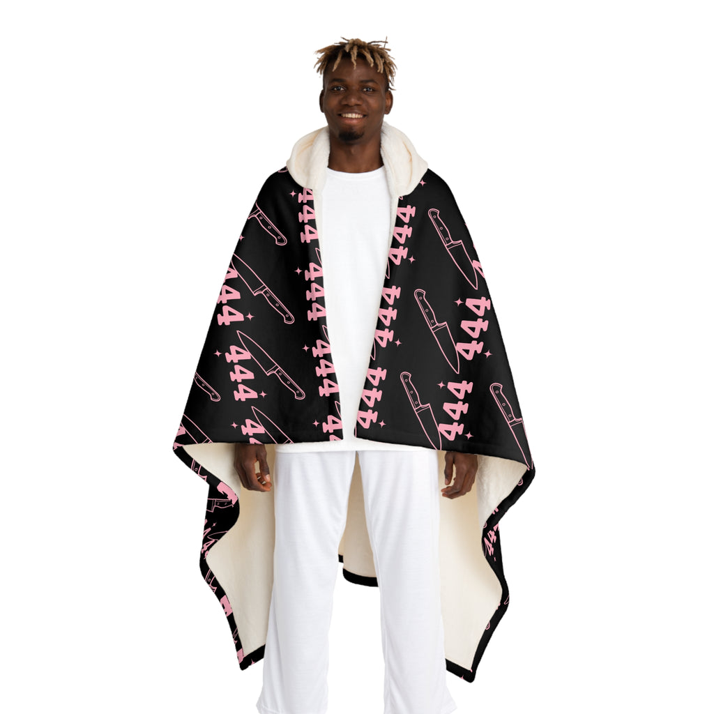 Hooded Sherpa Blanket — Black & Pink 444 Knife Pattern