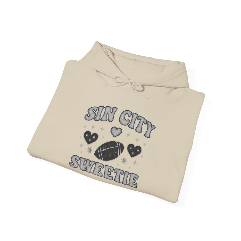 Sin City Sweetie Hoodie — Retro Heart & Football Graphic Pullover