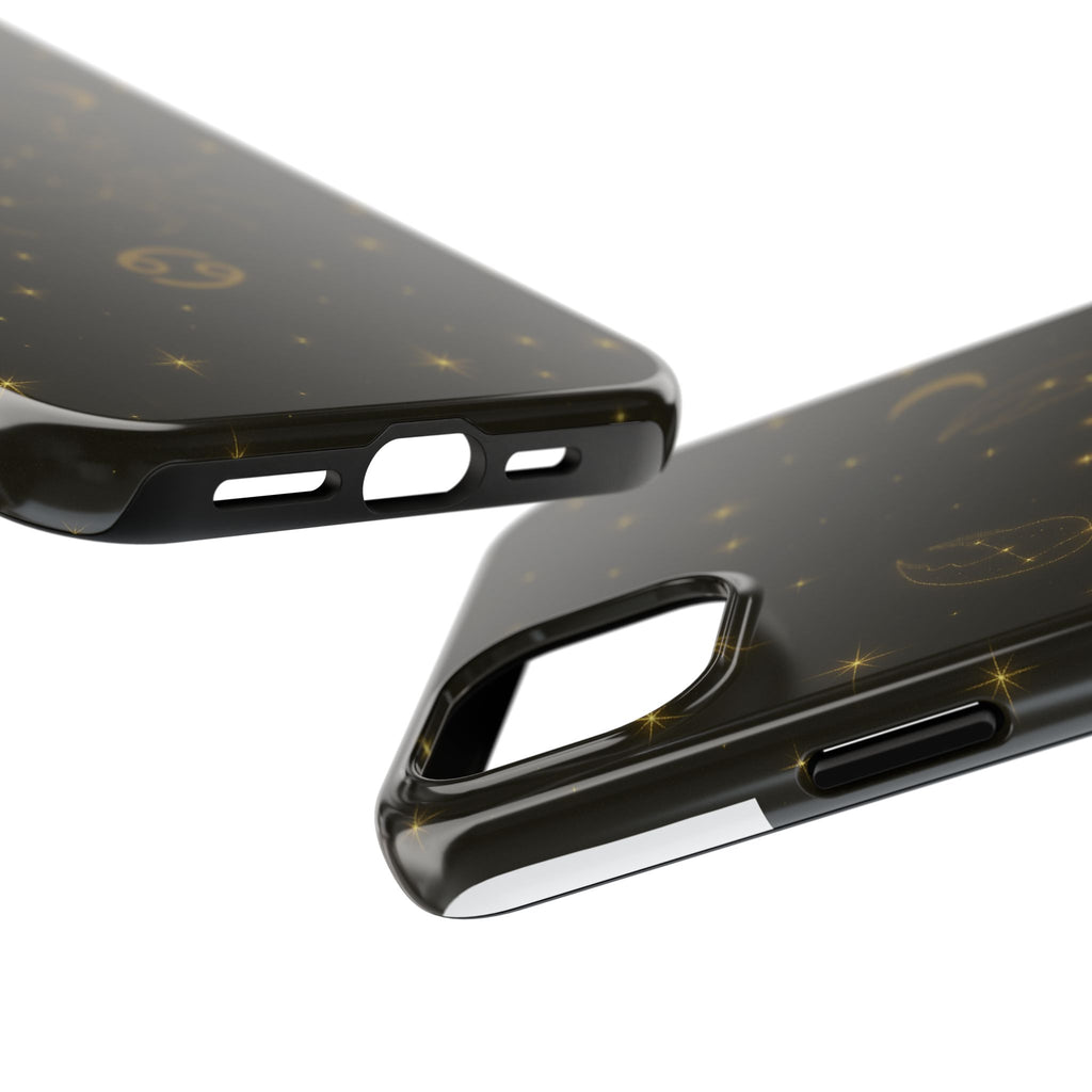 Cancer Zodiac Tough Phone Case — Gold Constellation Crab with Crescent Moon