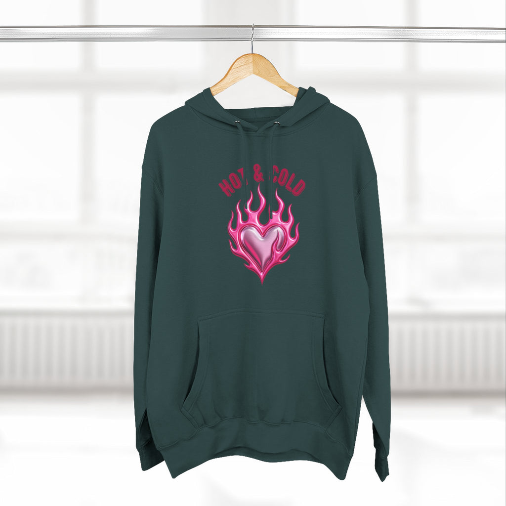 Hot & Cold Pink Flame Hoodie — Graphic Fleece Pullover