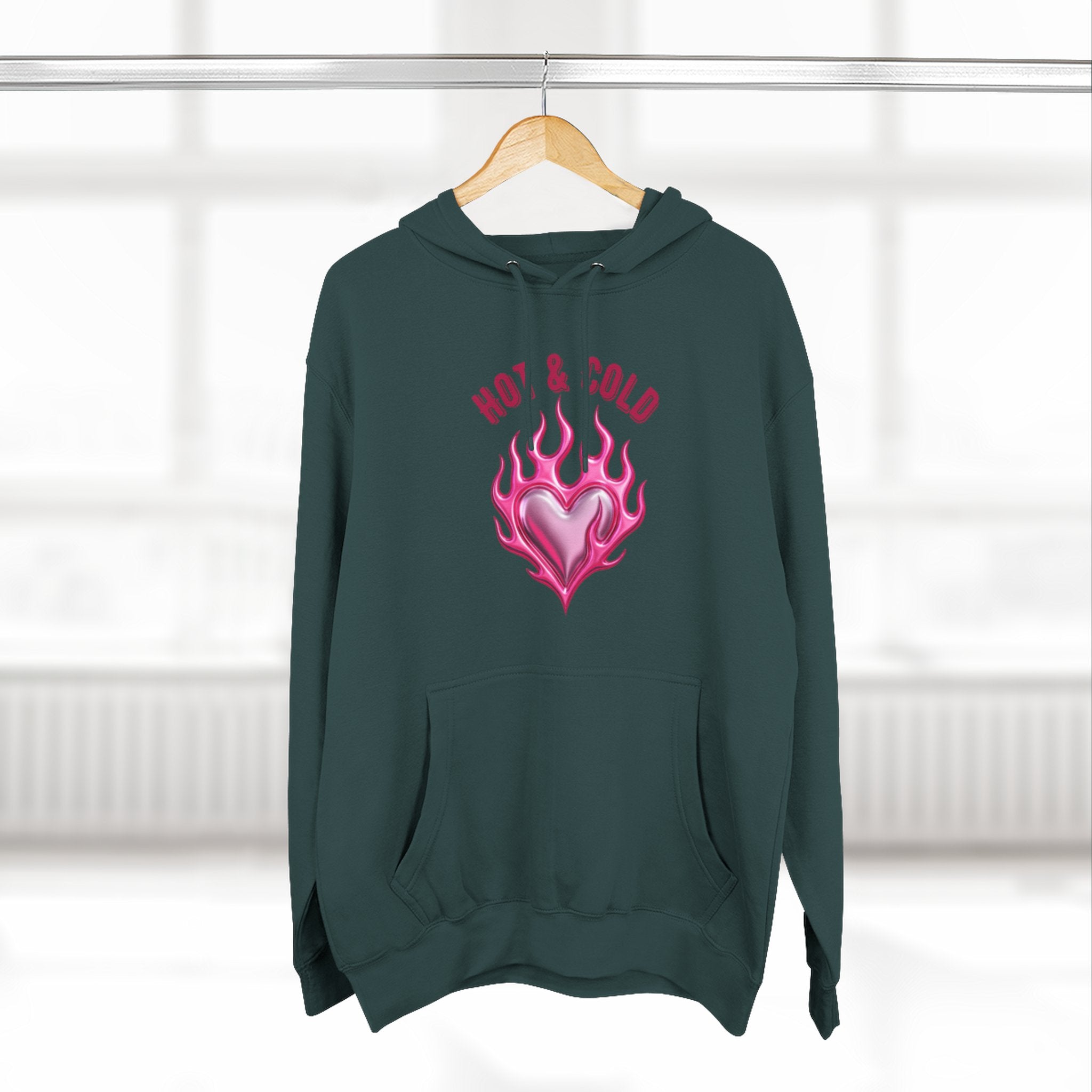 Hot & Cold Pink Flame Hoodie — Graphic Fleece Pullover