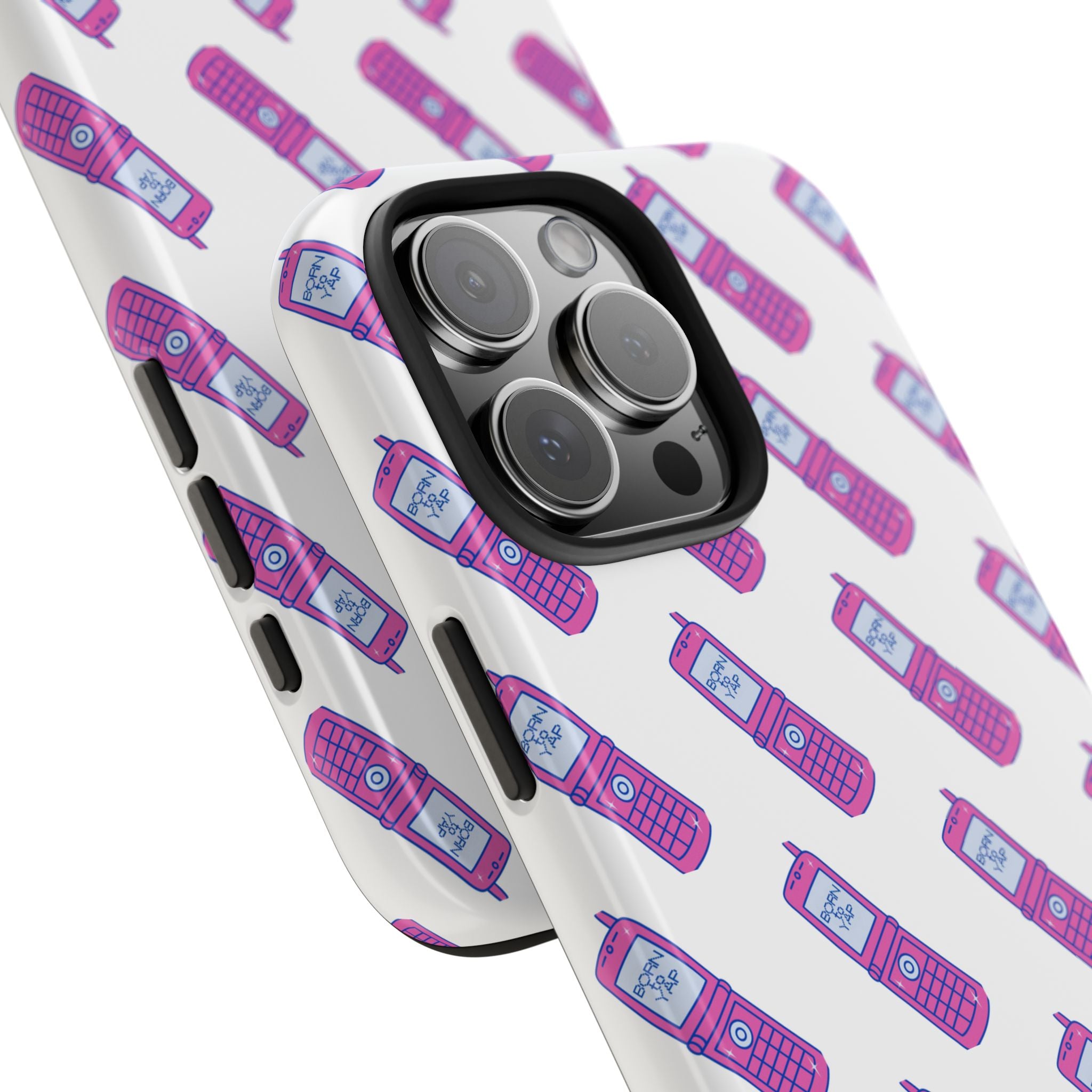 Retro Purple Born to Yap Flip Phone Phone Case | 90s Pattern, Cute Tech Design