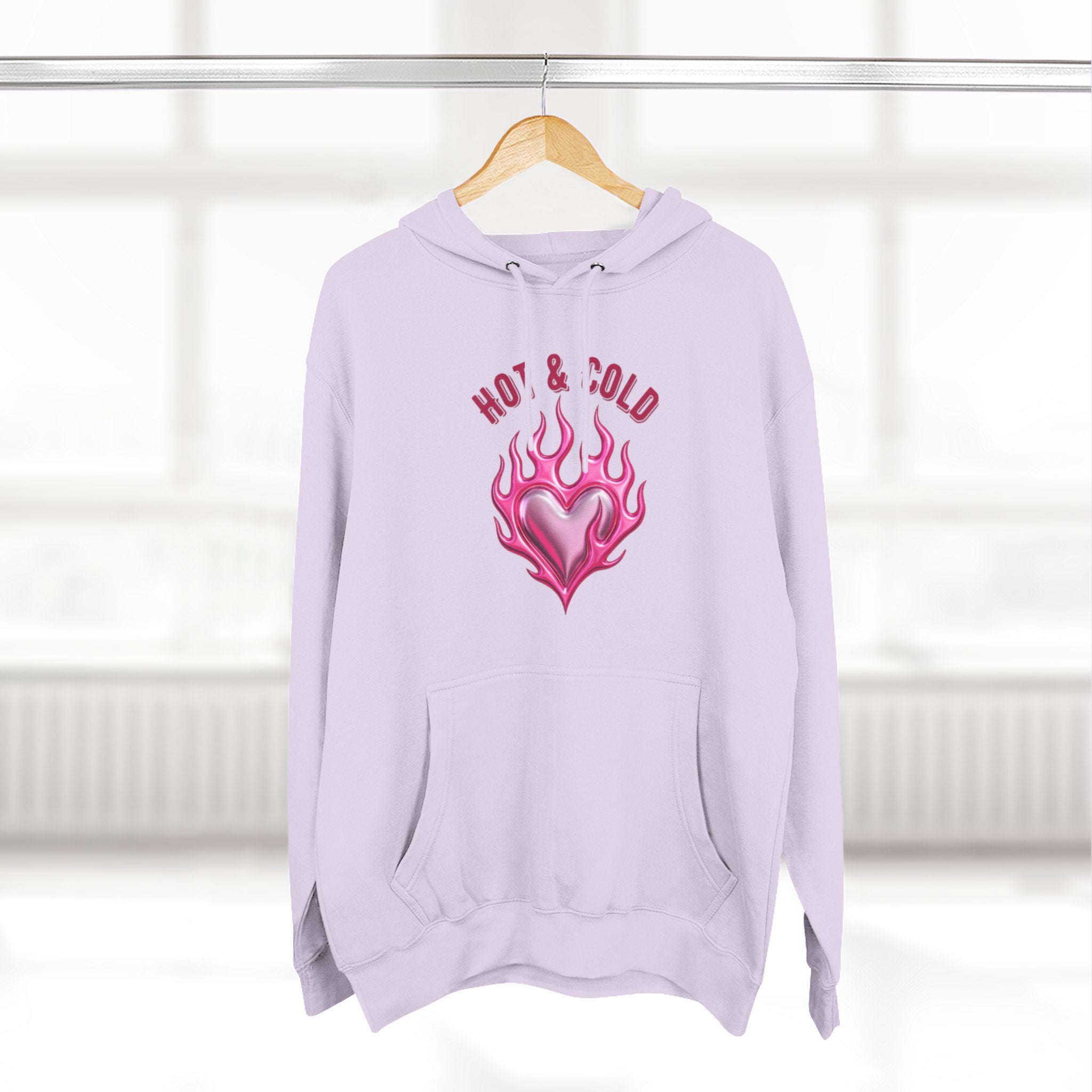 Hot & Cold Pink Flame Hoodie — Graphic Fleece Pullover
