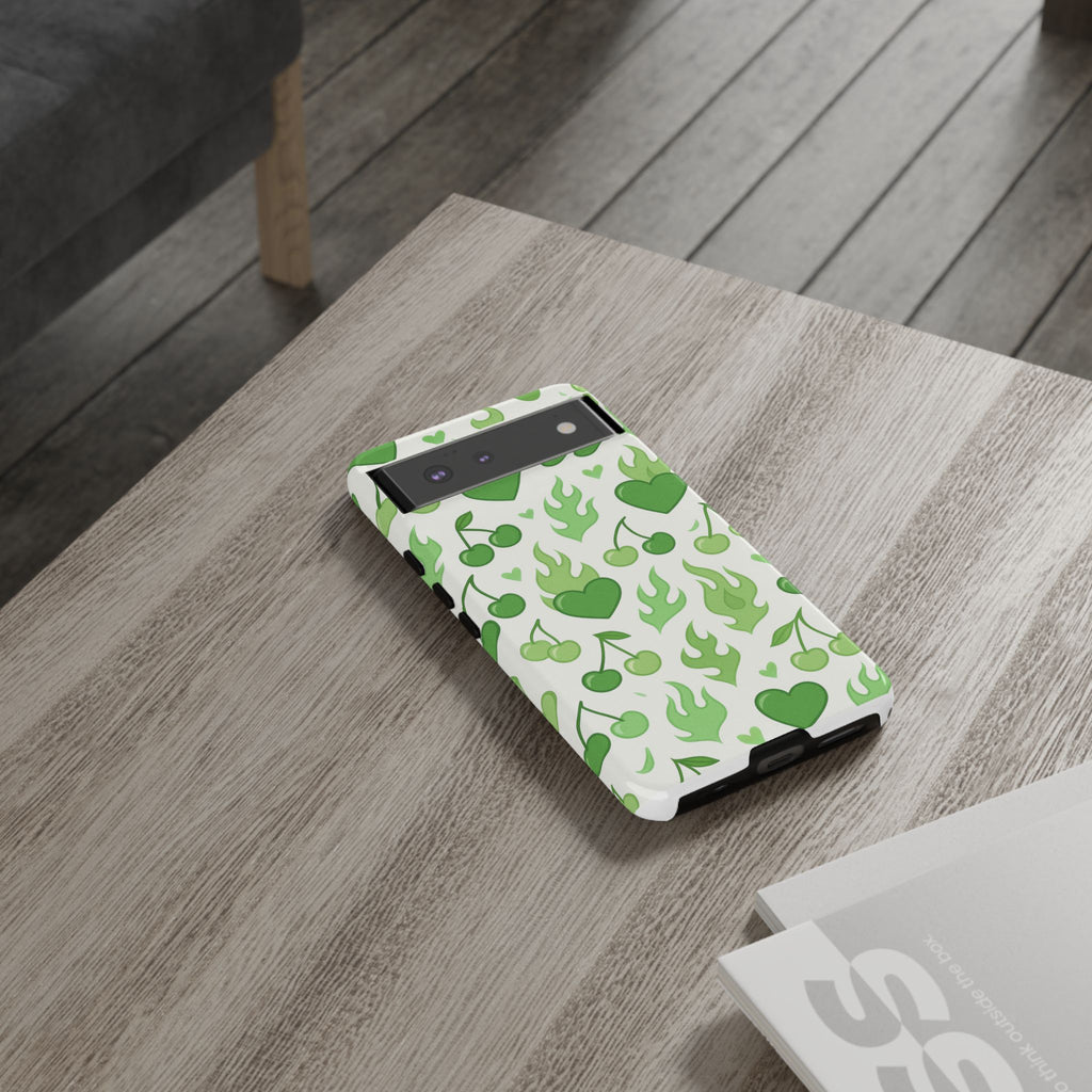 Green Flame Hearts Phone Case