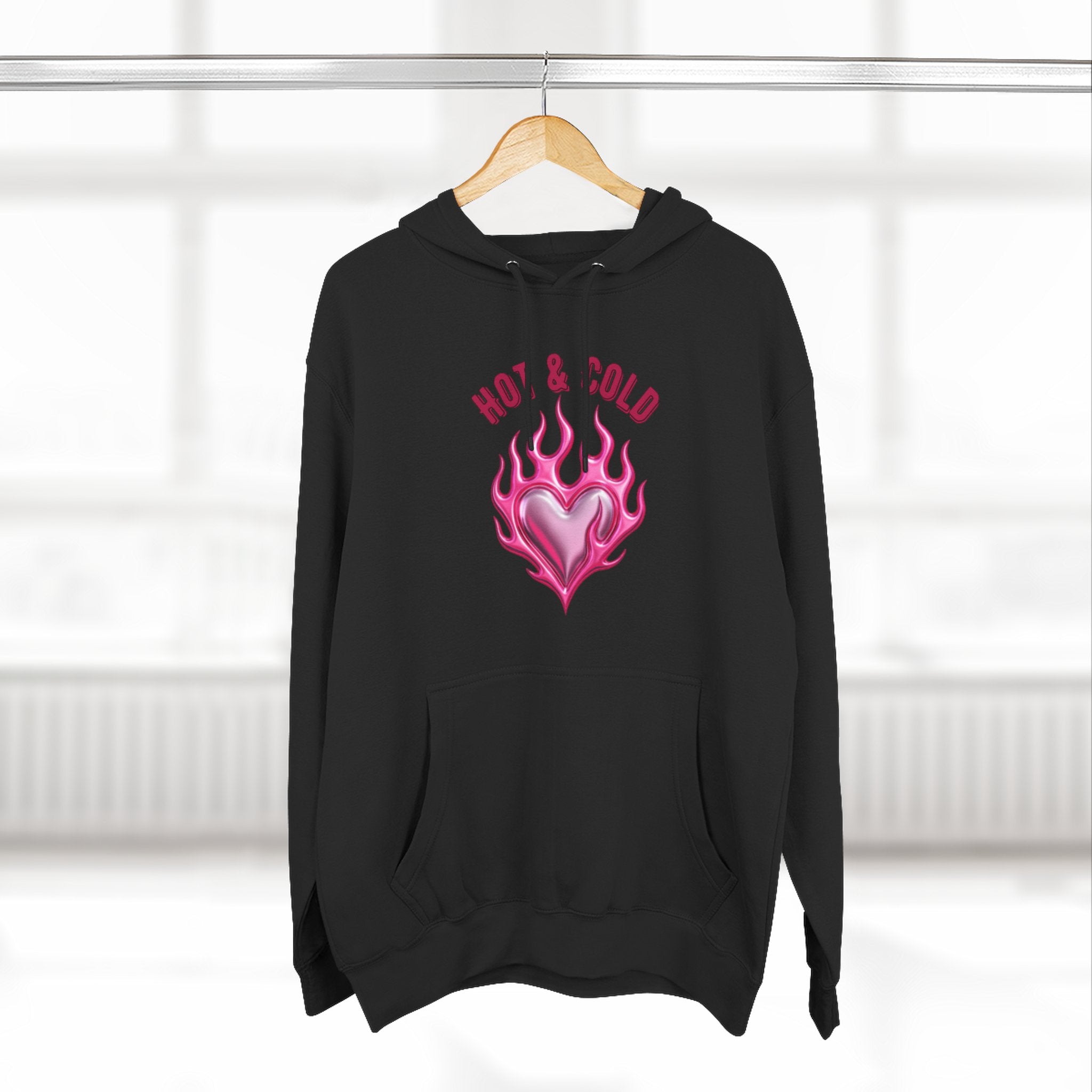 Hot & Cold Pink Flame Hoodie — Graphic Fleece Pullover