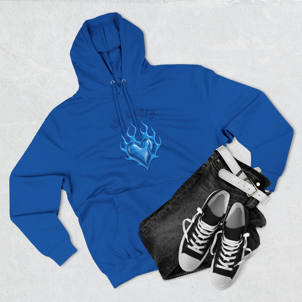 Hot & Cold Blue Flame Hoodie — Graphic Fleece Pullover