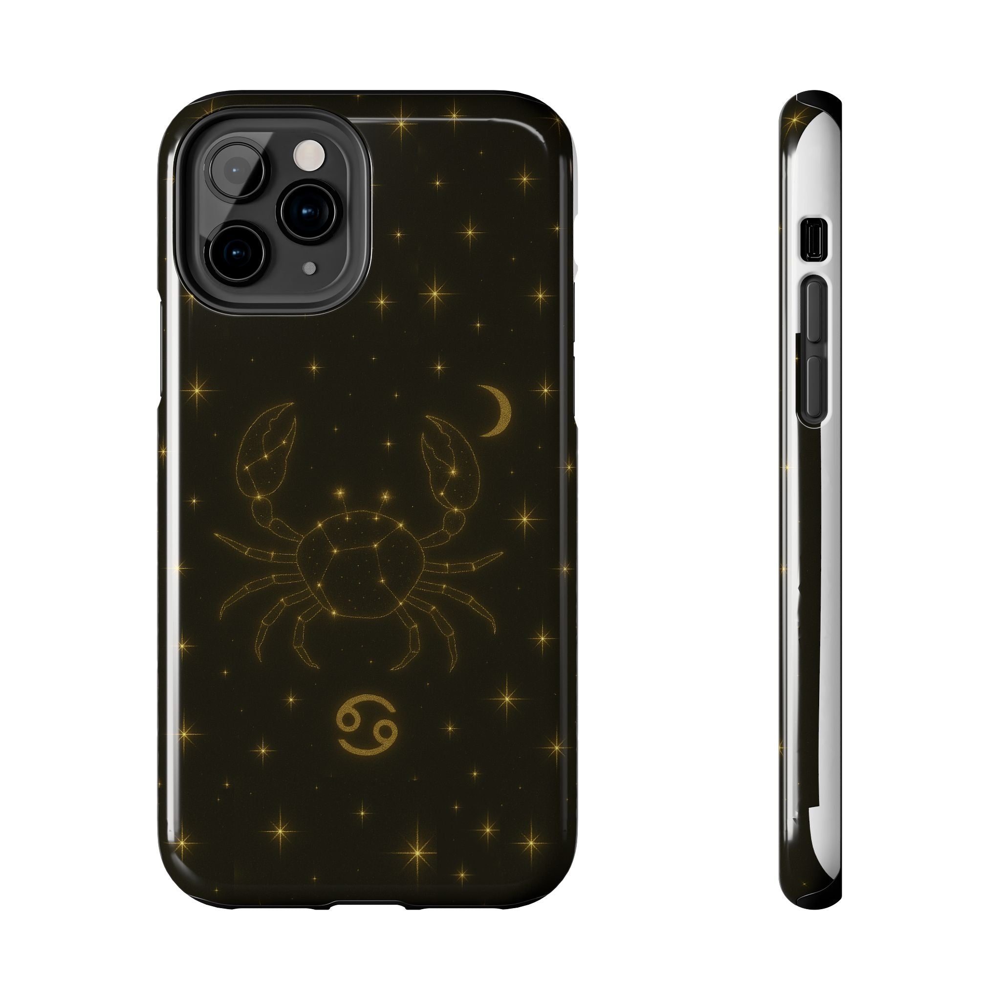 Cancer Zodiac Tough Phone Case — Gold Constellation Crab with Crescent Moon