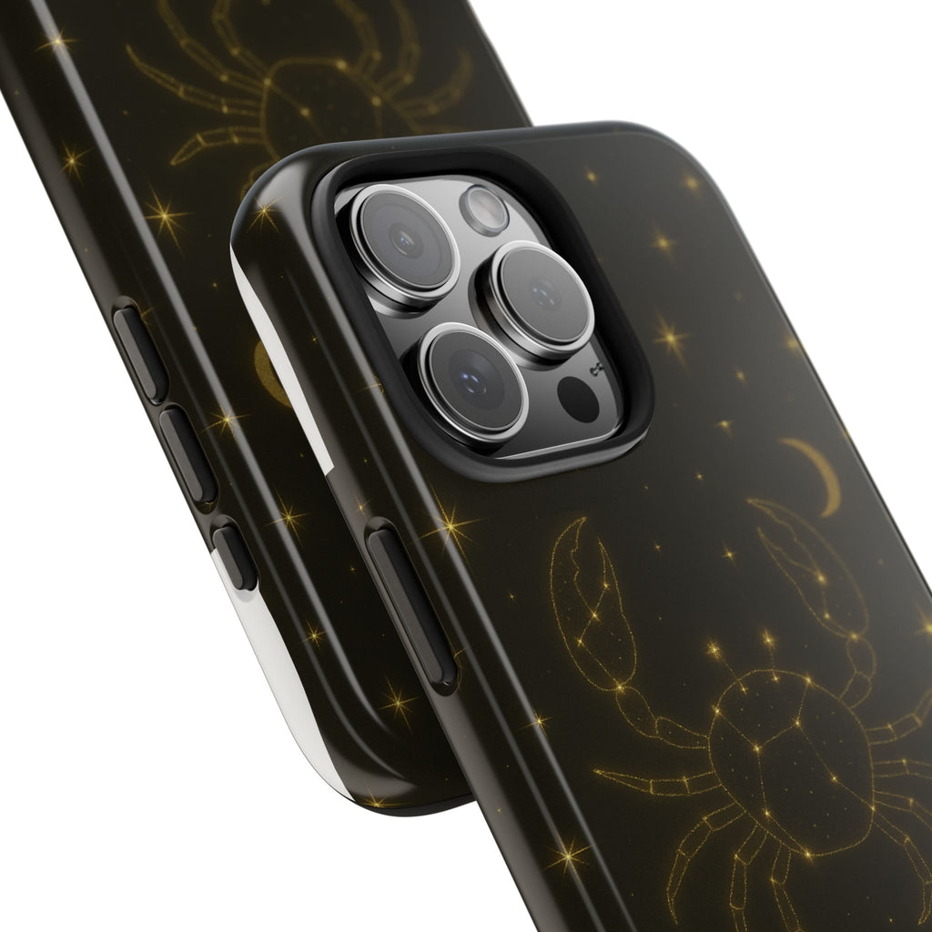Cancer Zodiac Tough Phone Case — Gold Constellation Crab with Crescent Moon