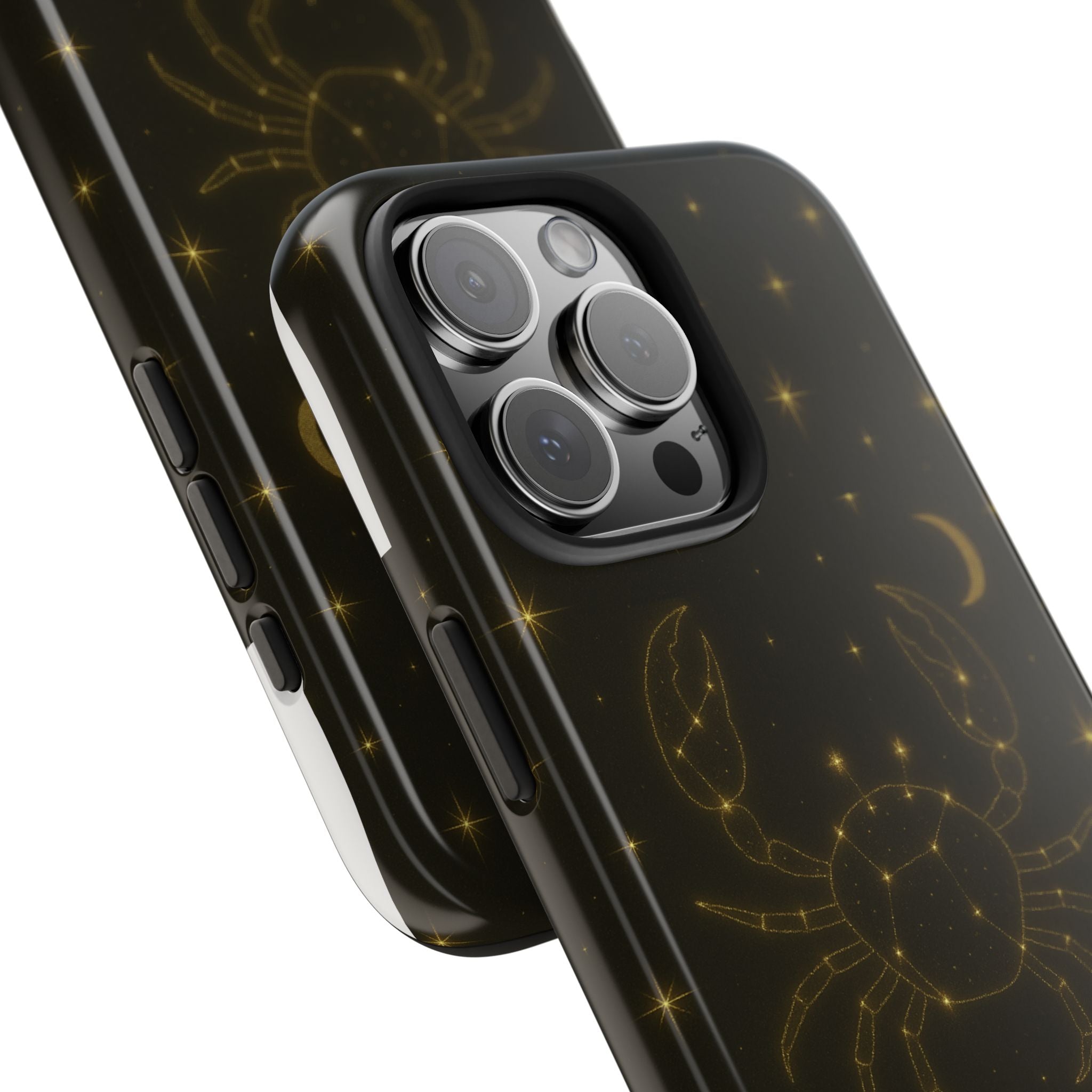 Cancer Zodiac Tough Phone Case — Gold Constellation Crab with Crescent Moon