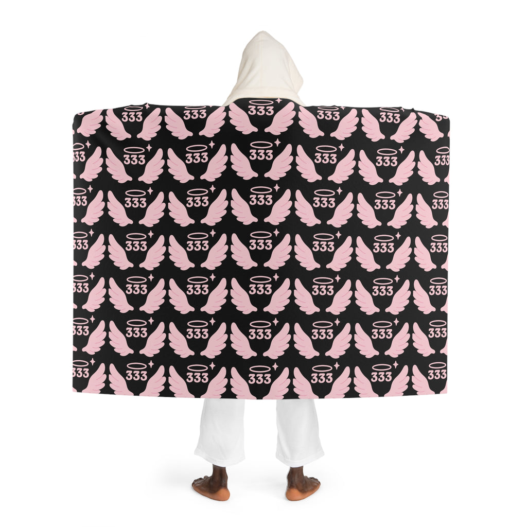 Hooded Sherpa Blanket — Black & Pink Angel 333 Pattern